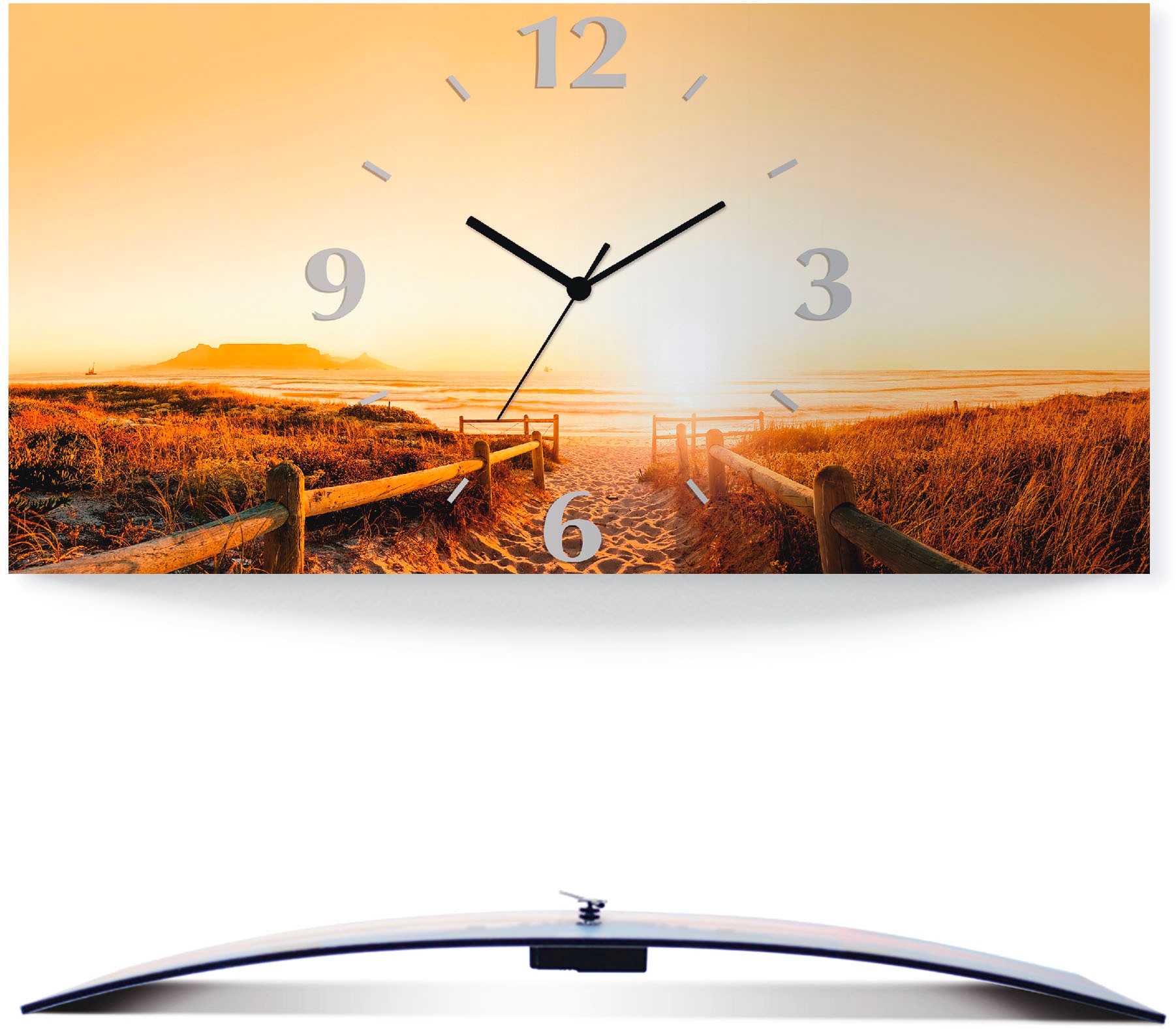 Strand«, kaufen »Sonnenuntergang Panorama BAUR mit Optik Artland Größen gebogen, 3D Wanduhr | Funkuhrwerk, Quarz- oder versch.