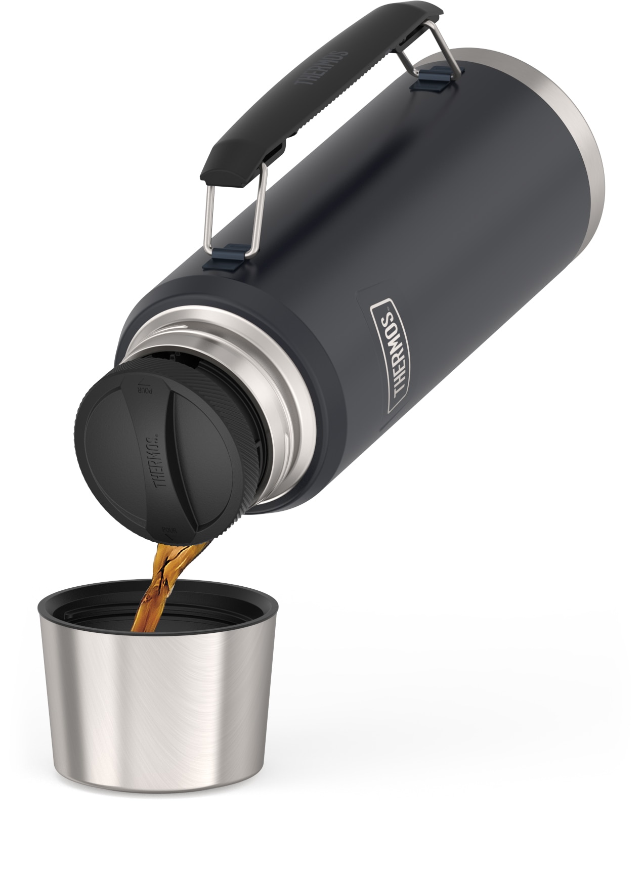 THERMOS Isolierflasche »ICON BEVERAGE BOTTLE, Edelstahlkörper, spülmaschinenfest«, (1 tlg.), 1,2l, 24h heiß & 24h kalt, Twist & Pour Lid, isolierter Trinkbecher