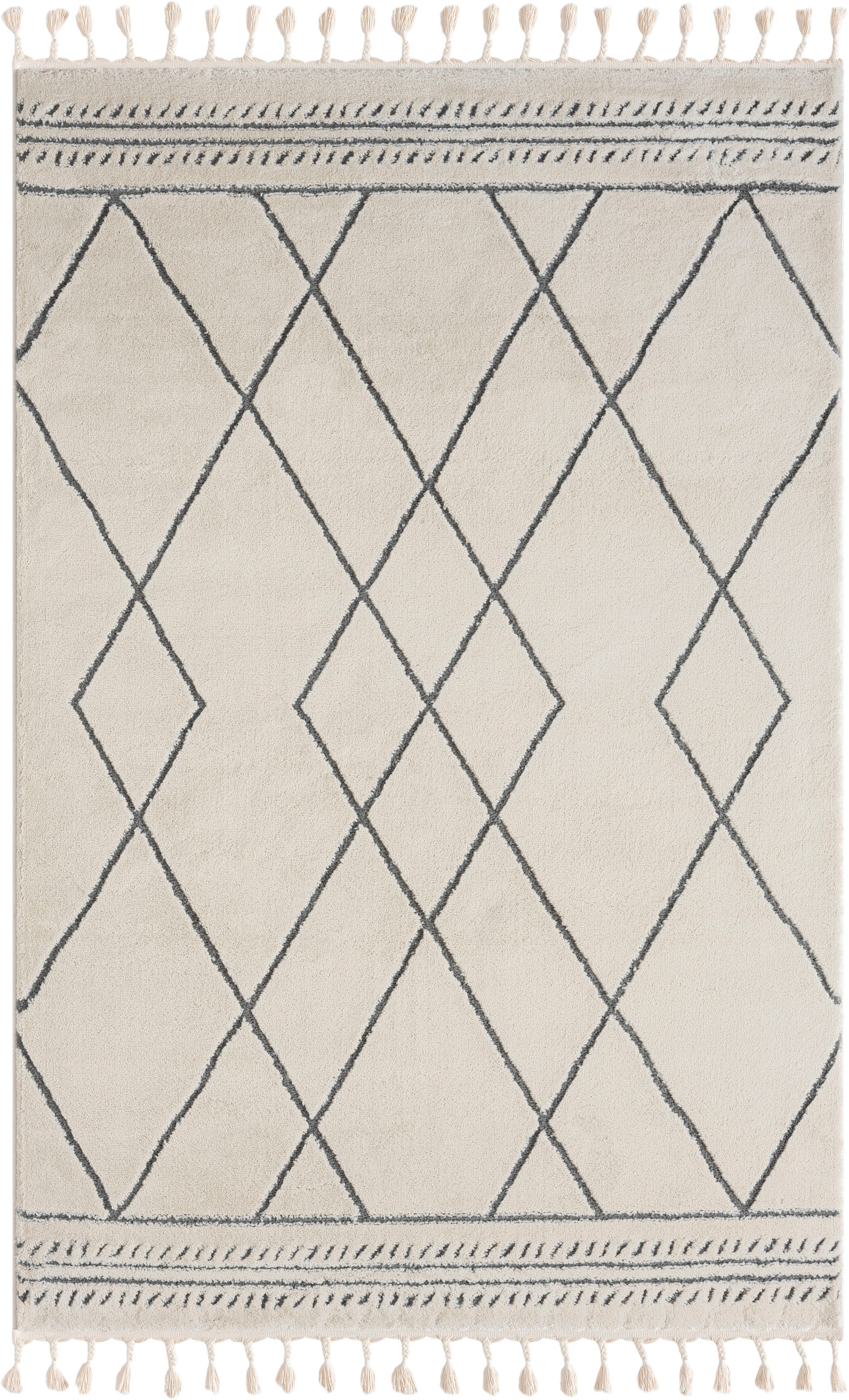 Myflair Möbel & Accessoires Hochflor-Teppich »Moroccan Design«, rechteckig, modern, marokkanisches Design, Rauten Muster, weich, mit Fransen