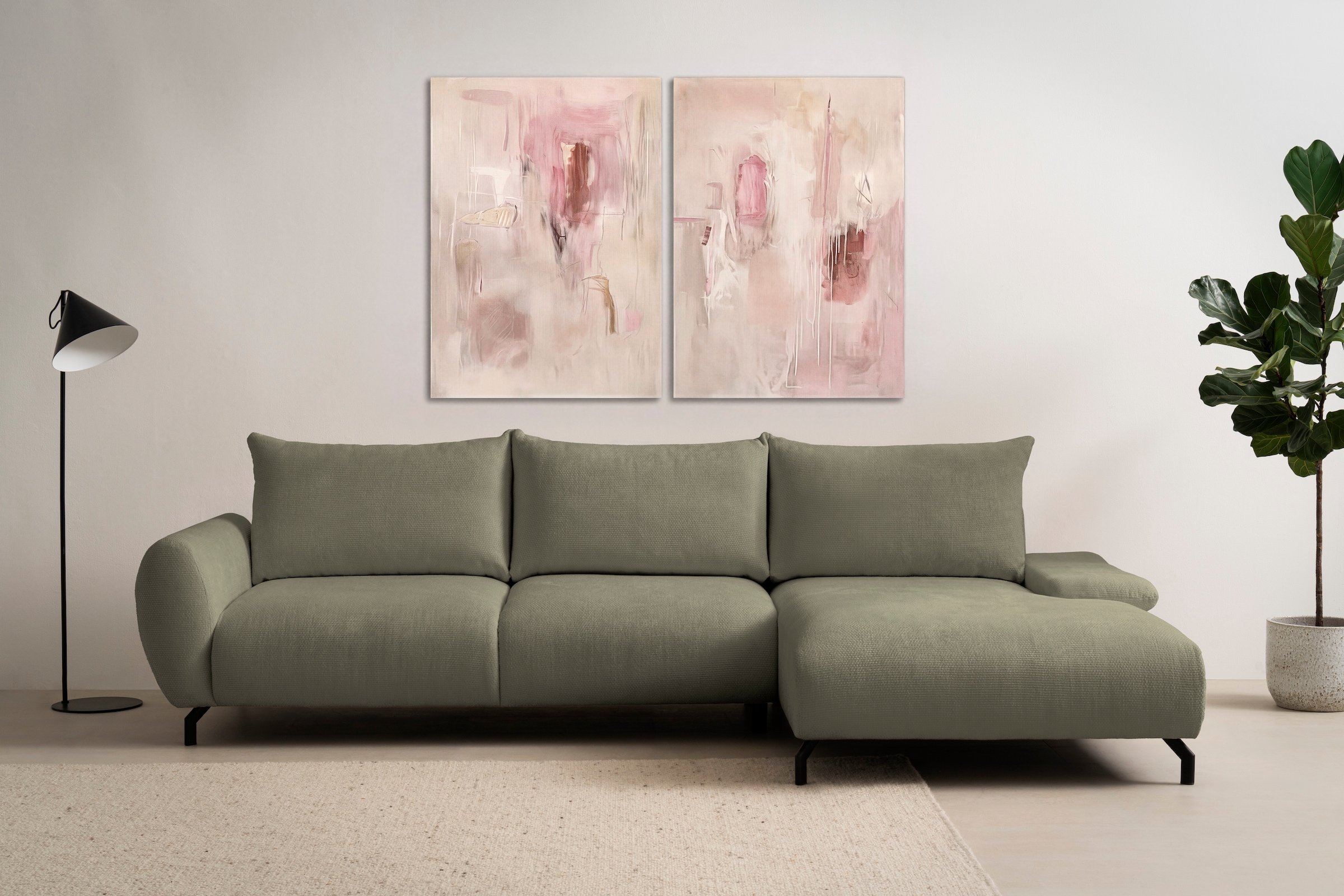 OTTO home Ecksofa "KELLIE, L-Form, 315 cm, verstellbare Armlehne, Metallfüße," wahlweise Recamiere links o. rechts, Chenille-Stoff, hoher Sitzkomfort