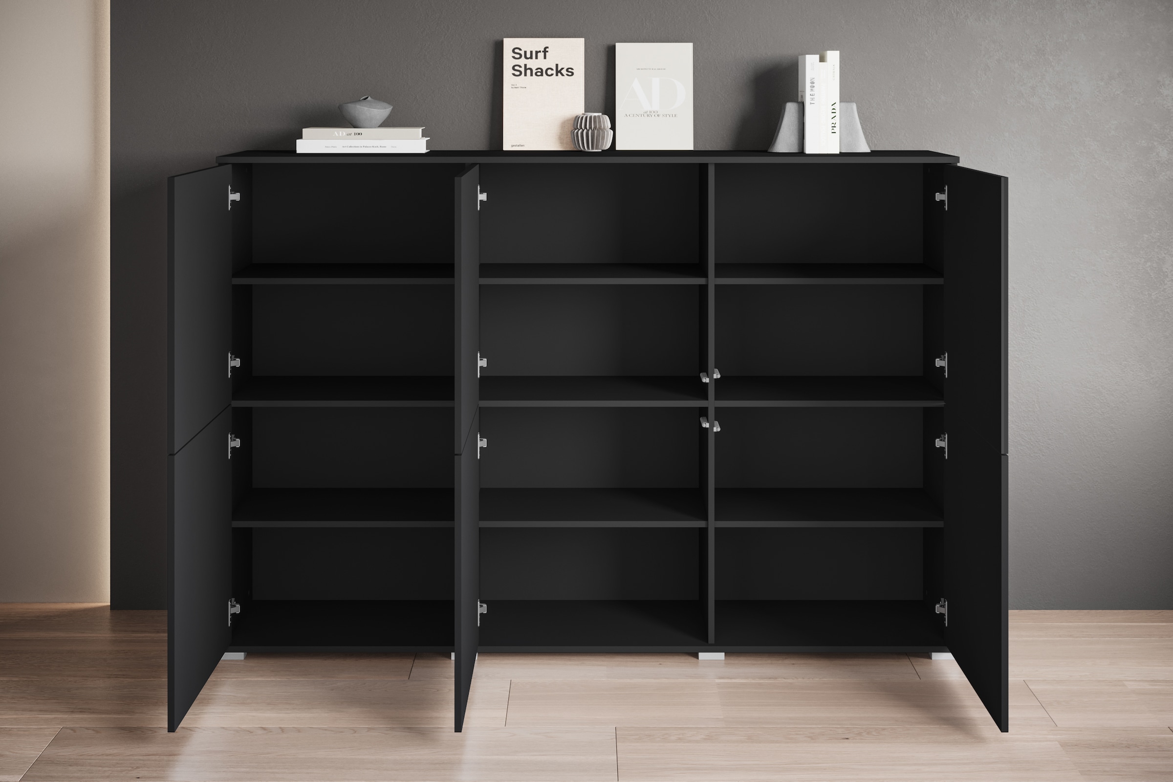INOSIGN Highboard »Kenia, moderne grifflose Hochkommode mit 6 Türen, Breite 180 cm«, (1 St.), Push-to-Open-Fronten, höhenverstellbaren Einlegeböden