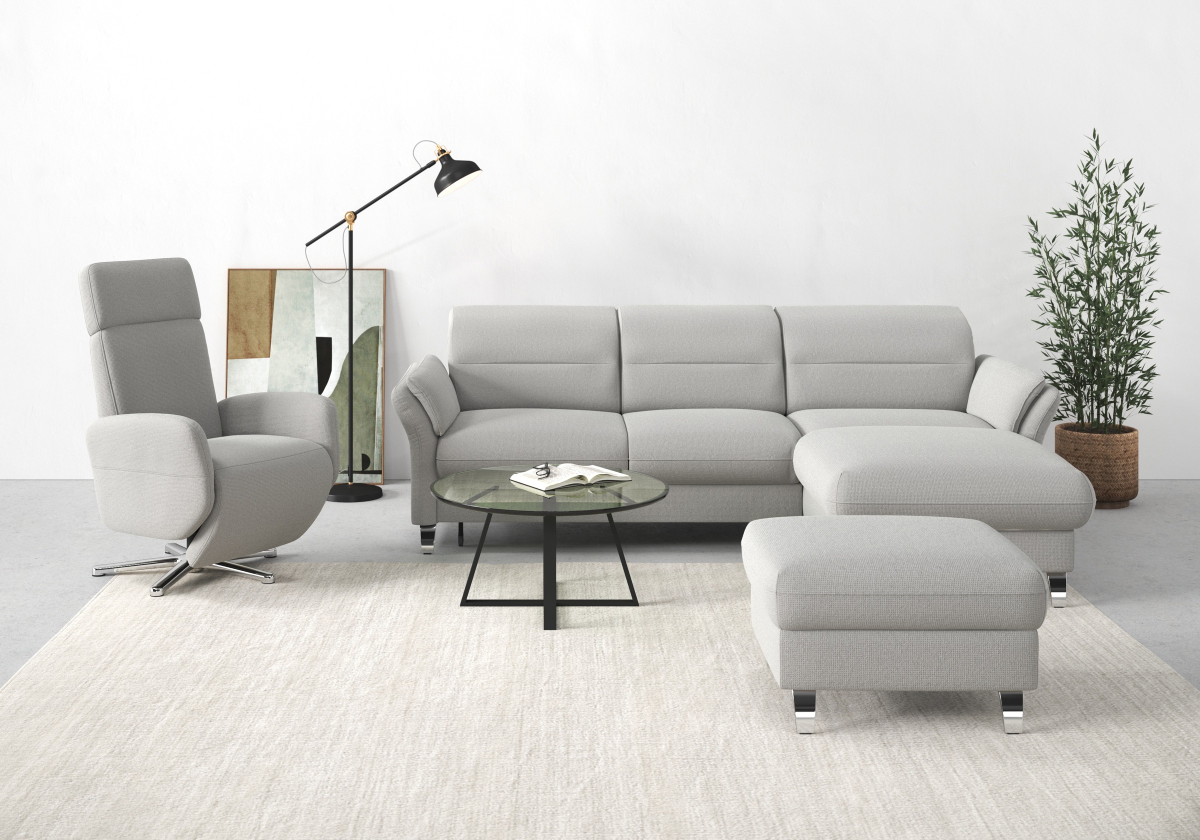 Ecksofa SIT & MORE "Grenoble L-Form mit Federkern", silber, B:251cm H:85cm T:161cm, Sofas, Ecksofa, wahlweise mit Bettfunktion, Bettkasten, Arm- und Kopfteilverstellung