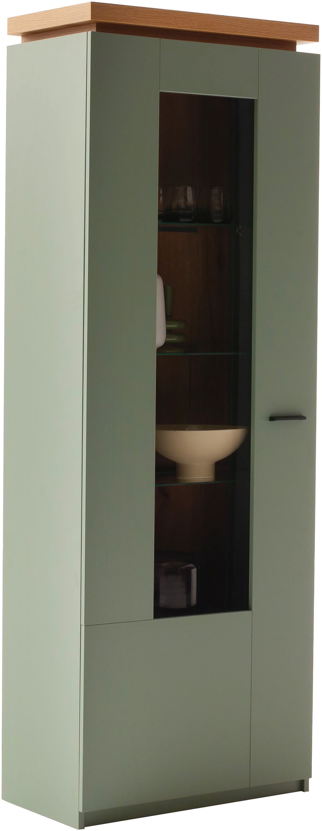 MCA furniture Vitrine »Moniz Vitrine«, (1 St.), Standvitrine, Hochschrank,Metallgriffe, Höhe 197 cm, 1 Tür