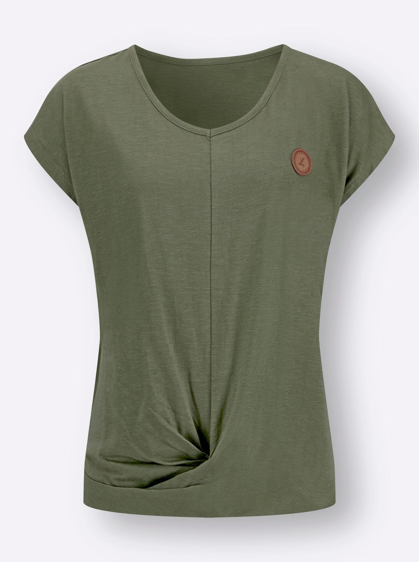 Kurzarmshirt CASUAL LOOKS "Shirt", Damen, Gr. 42, grün (khaki), 100% Baumwolle, unifarben, V-Ausschnitt, Shirts 2