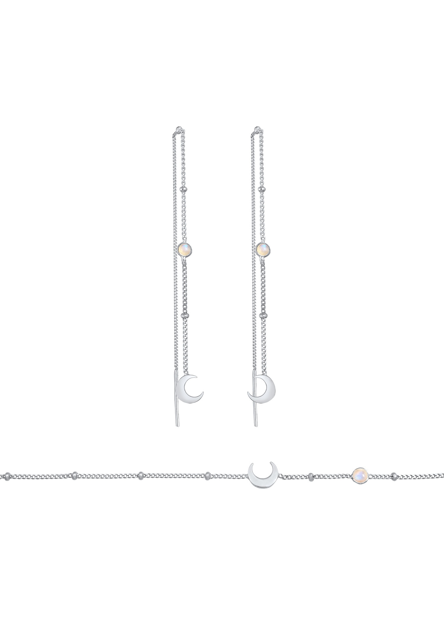 Elli Schmuckset »Halbmond Mond Mondstein Astro 925 Silber«