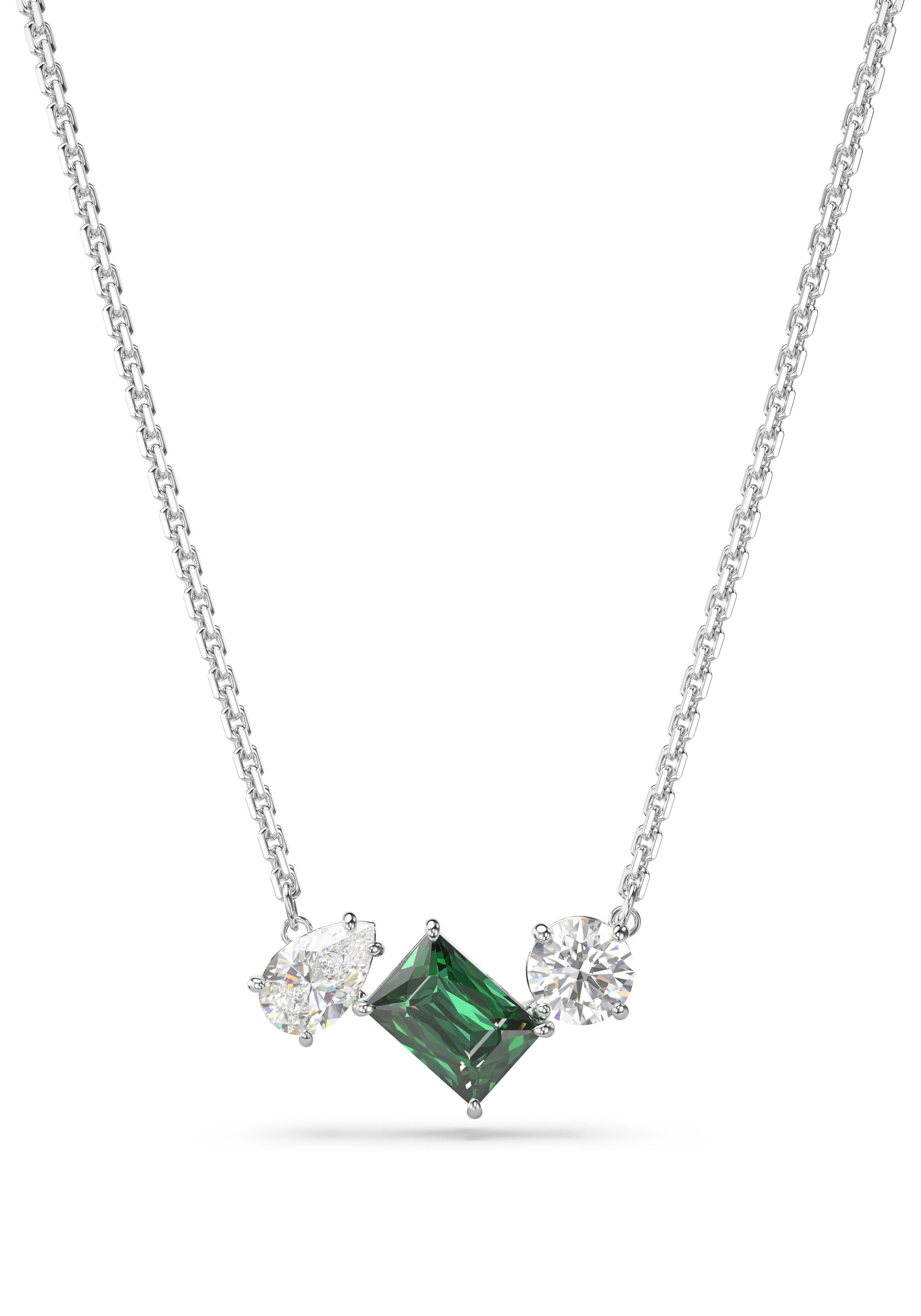 Kette mit Anhänger SWAROVSKI "MESMERA", grün (metallfarben, kristallweiß, grün), Halsketten, Damen, Metall, L: 45 B: 8,5mm, mit Swarovski Zirkonia (synth.), B:8,5mm 4