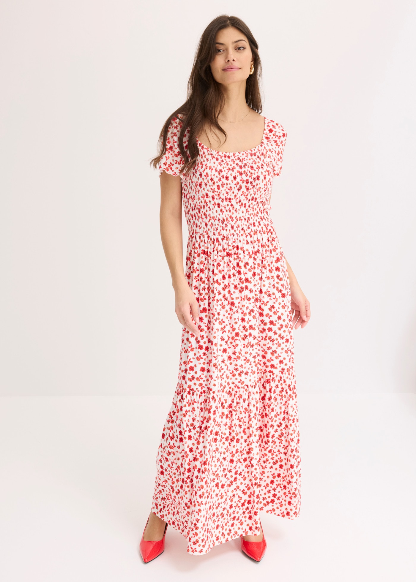 bonprix Maxikleid ausgestellte Passform, eckiger Ausschnitt, Kurzarm-Design