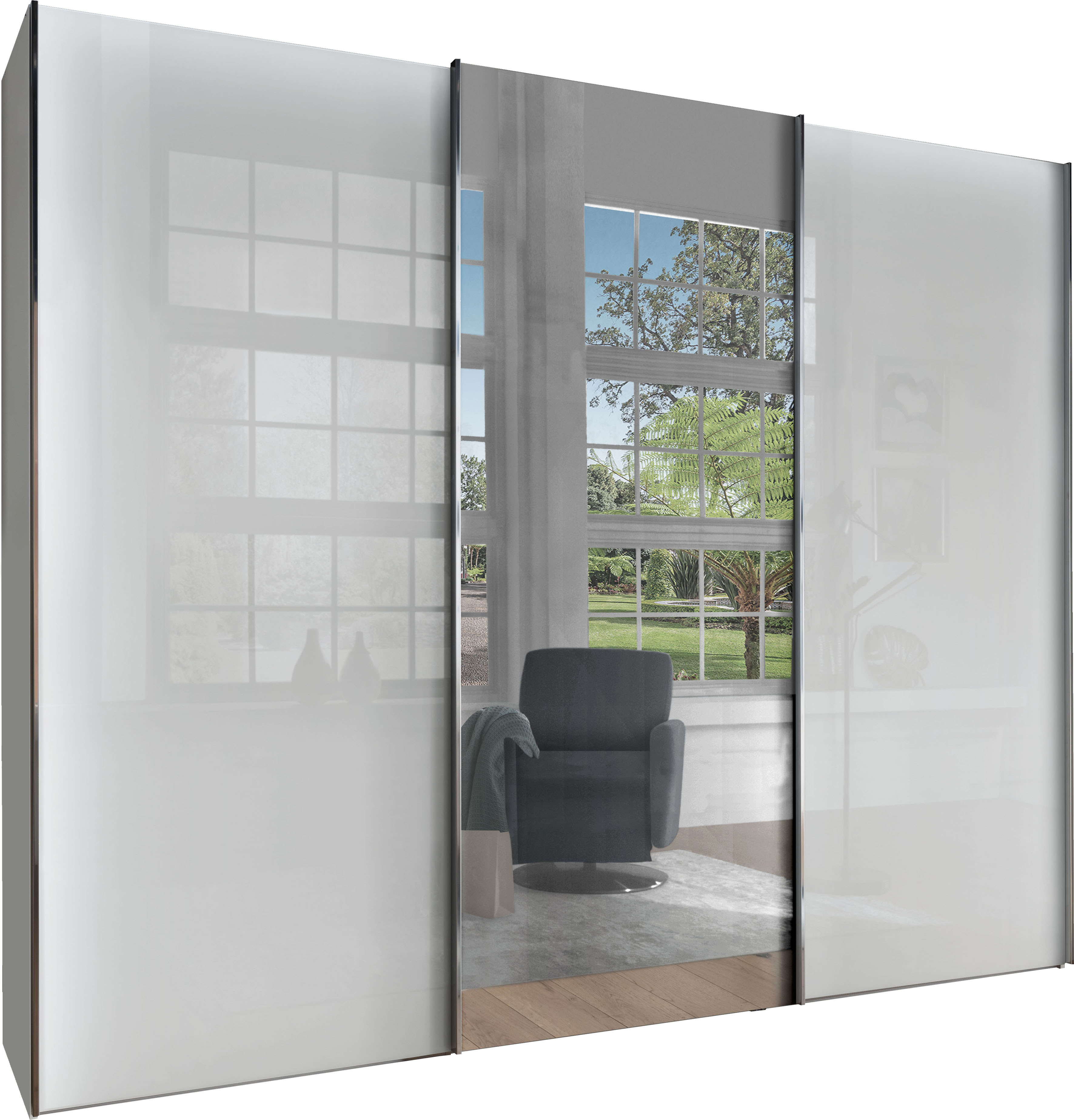 WIEMANN "Monaco, Kleiderschrank, Schrank, Wäscheschrank, mit Schiebetüren" 2 Breiten, 2 Höhen 216/236 cm auswählbar, MADE IN GERMANY, hochwertige Glas- und Spiegelfront, variable Inneneinteilung