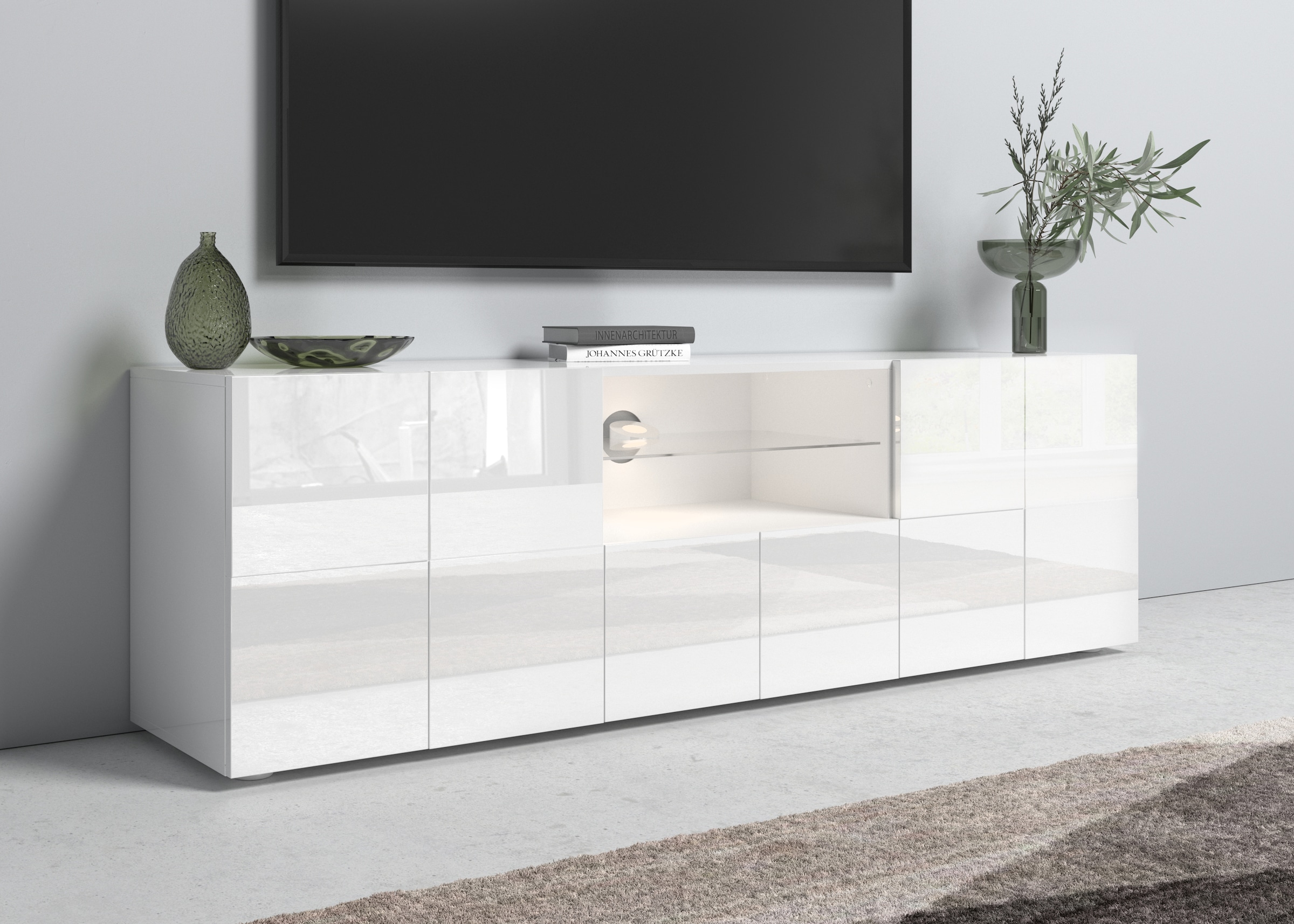 Home affaire Lowboard "Dama Breite 181 cm, TV-Board 2 Türen, 1 Schubkasten, TV-Schrank" Front in 3D-Optik, viel Stauraum, verschiedene Farben