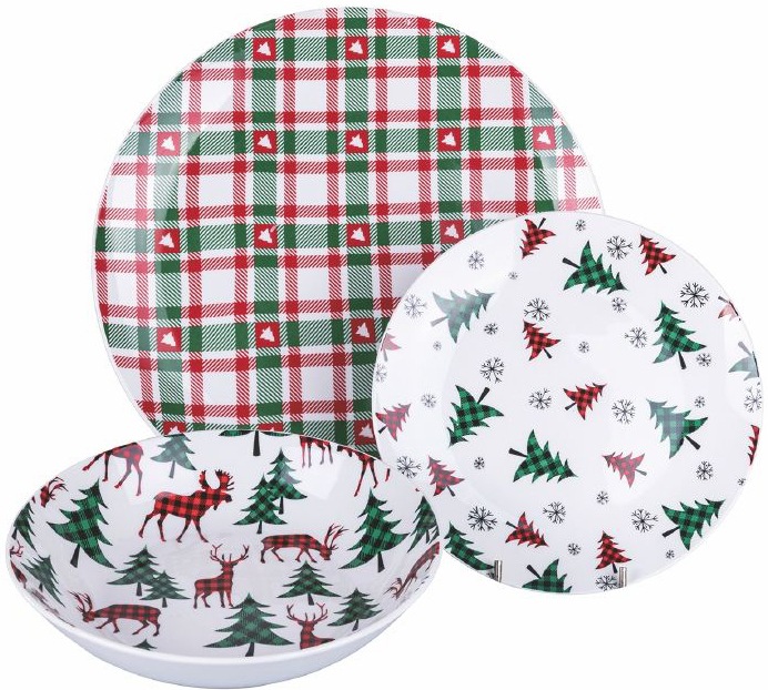 Villa d'Este Tafelservice »Geschirr-Set, Service Denver, Winter, Weihnachen«, (Set, 18 tlg.), Speiseteller, Suppenteller, Dessertteller, 18 Teile, für 6 Personen