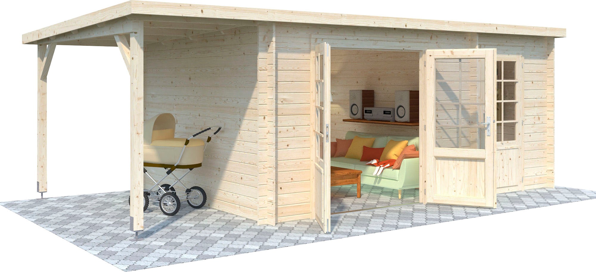 Palmako Gartenhaus "Ella" 13,1+3,9 m², mit Anbaudach günstig online kaufen