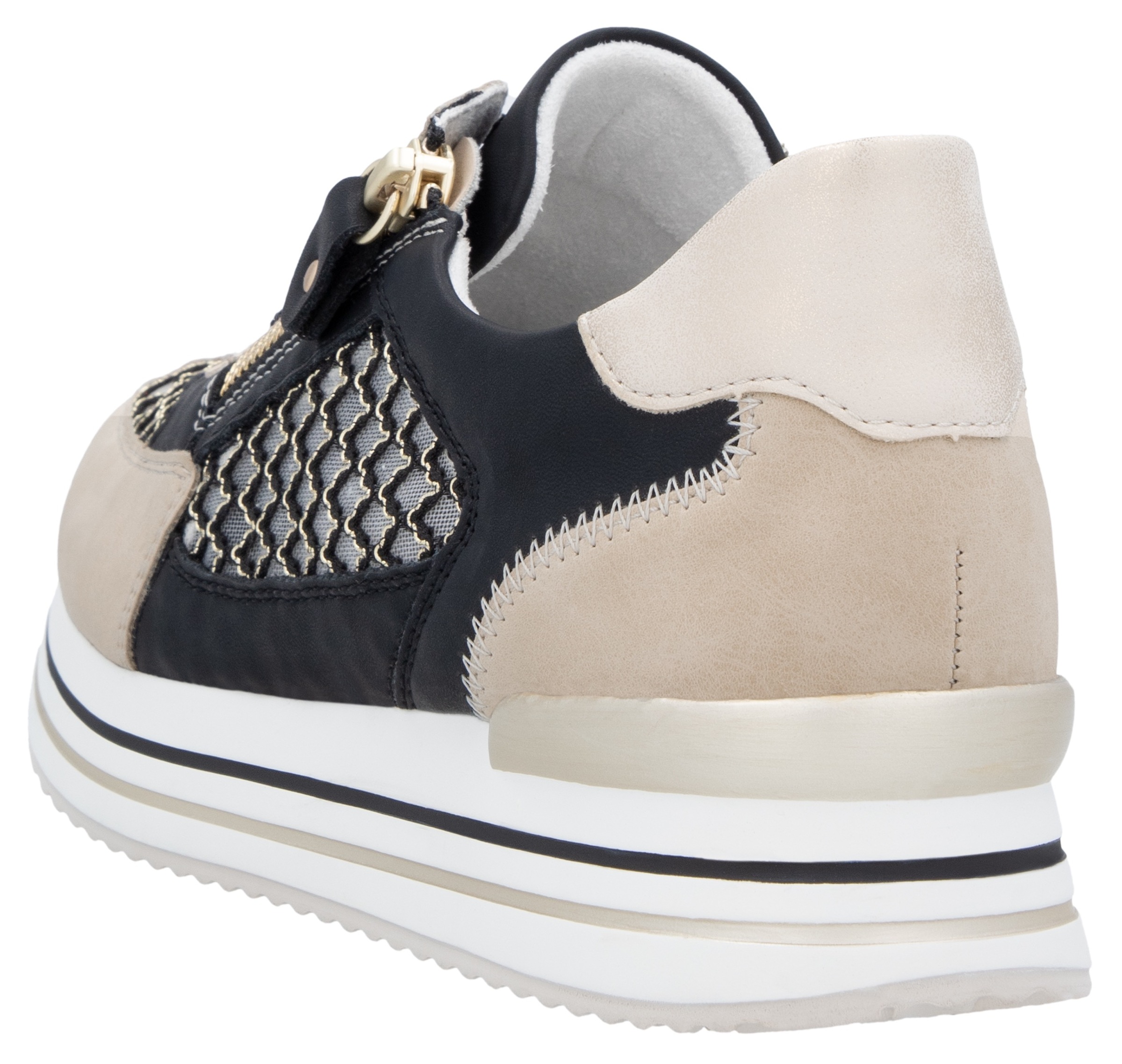Schnürschuh REMONTE "Remonte Halbschuh Synthetik/Textil", Damen, Gr. 41, schwarz, gold, Synthetik, Textil, Schuhe Schnürschuh 3