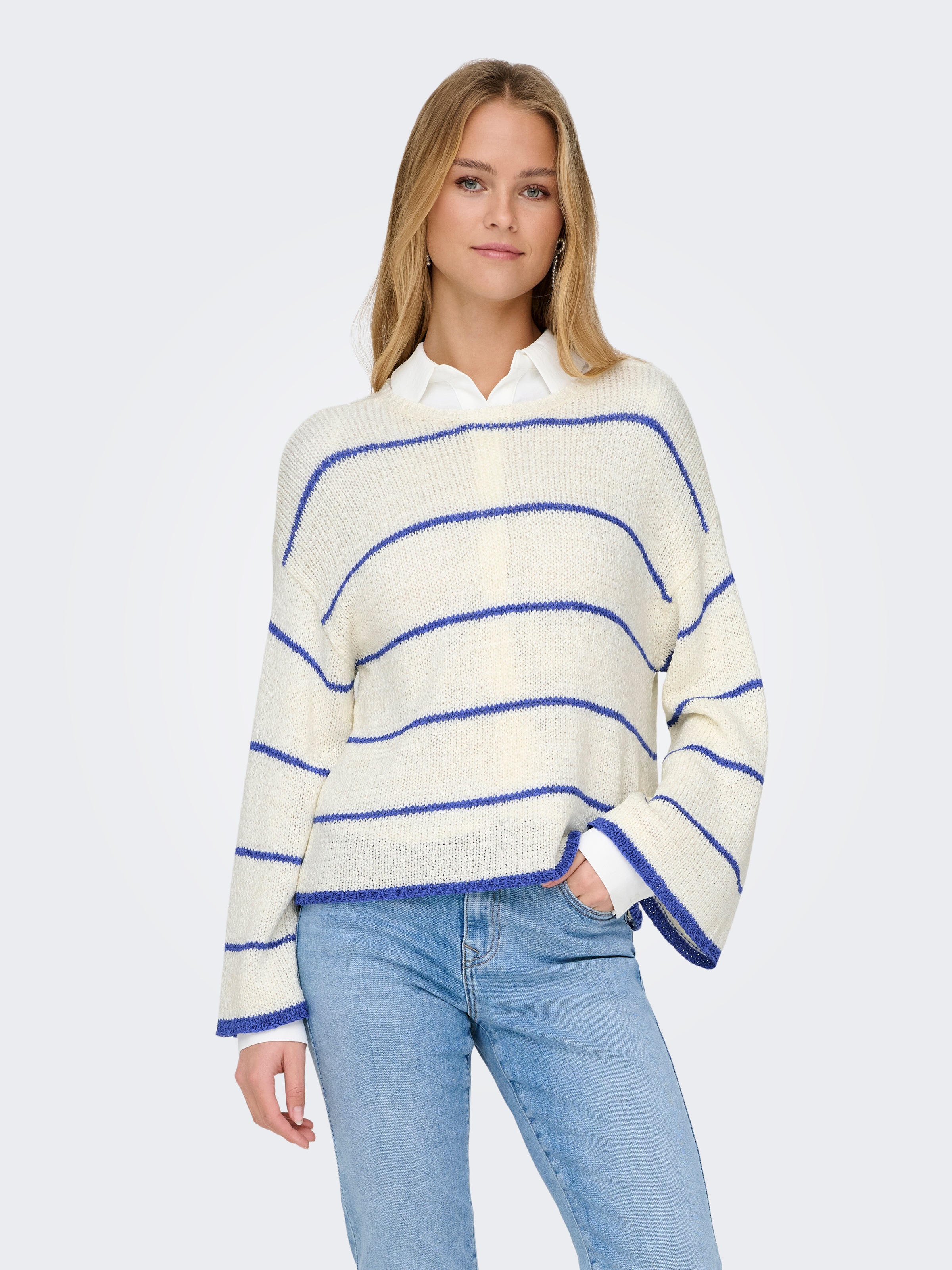 ONLY Rundhalspullover "ONLGEENA 7/8 STRIPE O-NECK KNT NCA" günstig online kaufen