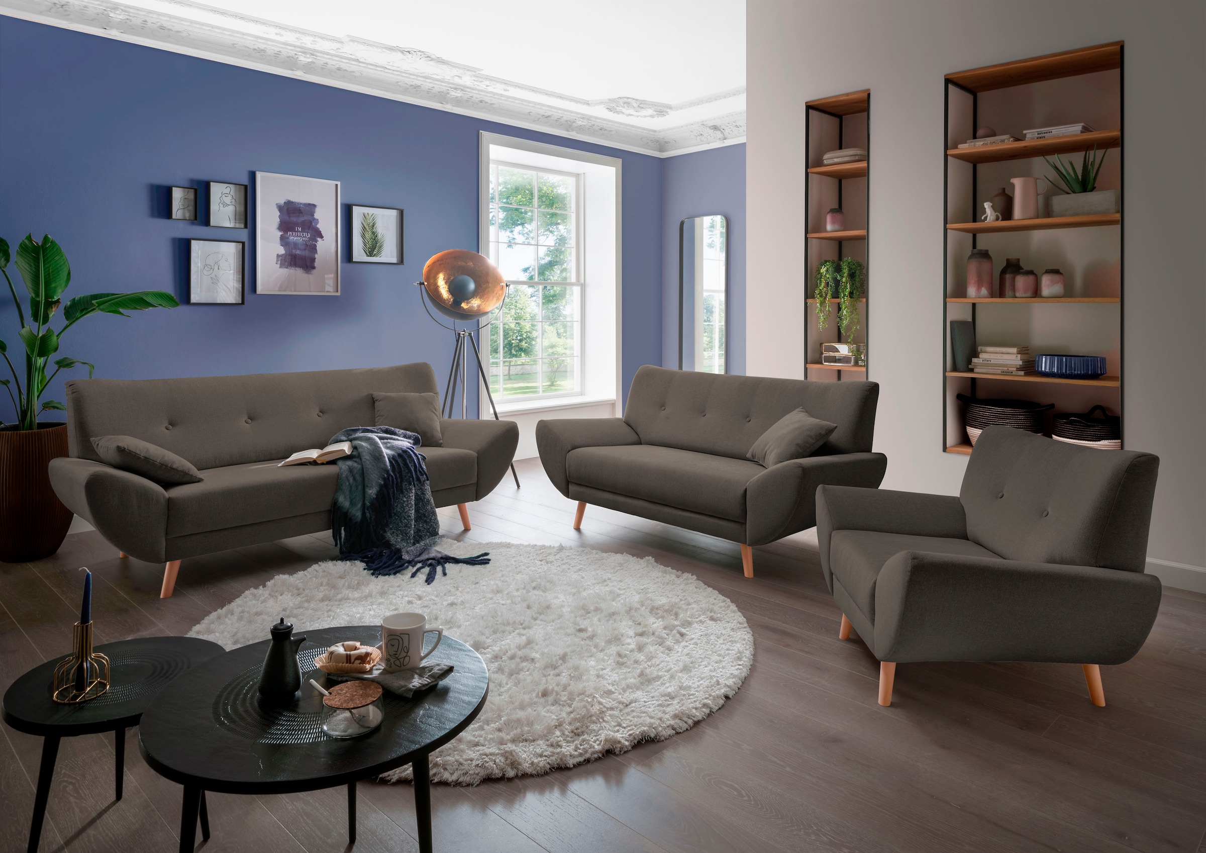 Home affaire Polstergarnitur "Basta" 3 Stk. tlg. Komfortable Wellenunterfed günstig online kaufen