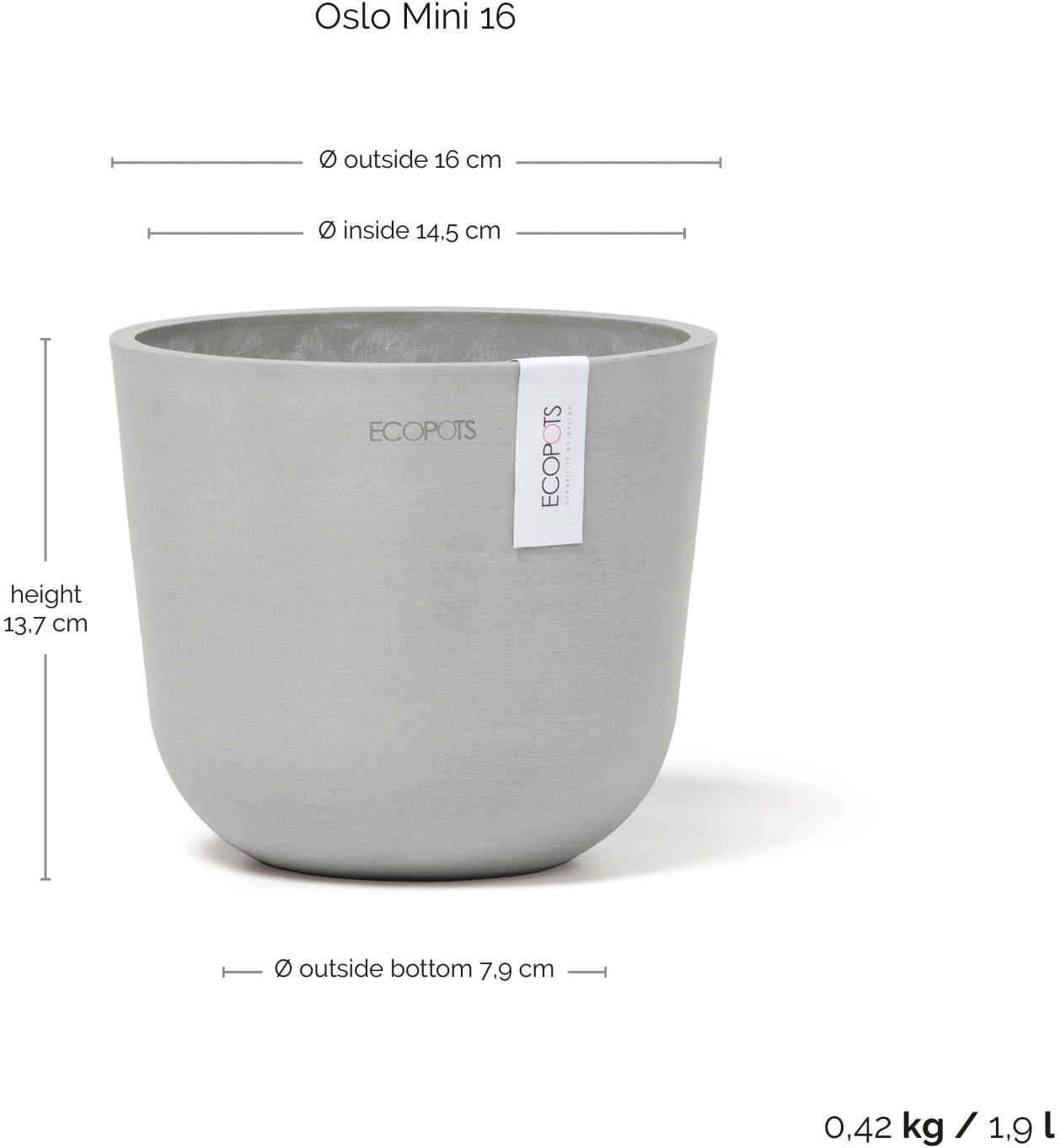 ECOPOTS Blumentopf »Oslo Mini 16 Weißgrau« für den Innenbereich