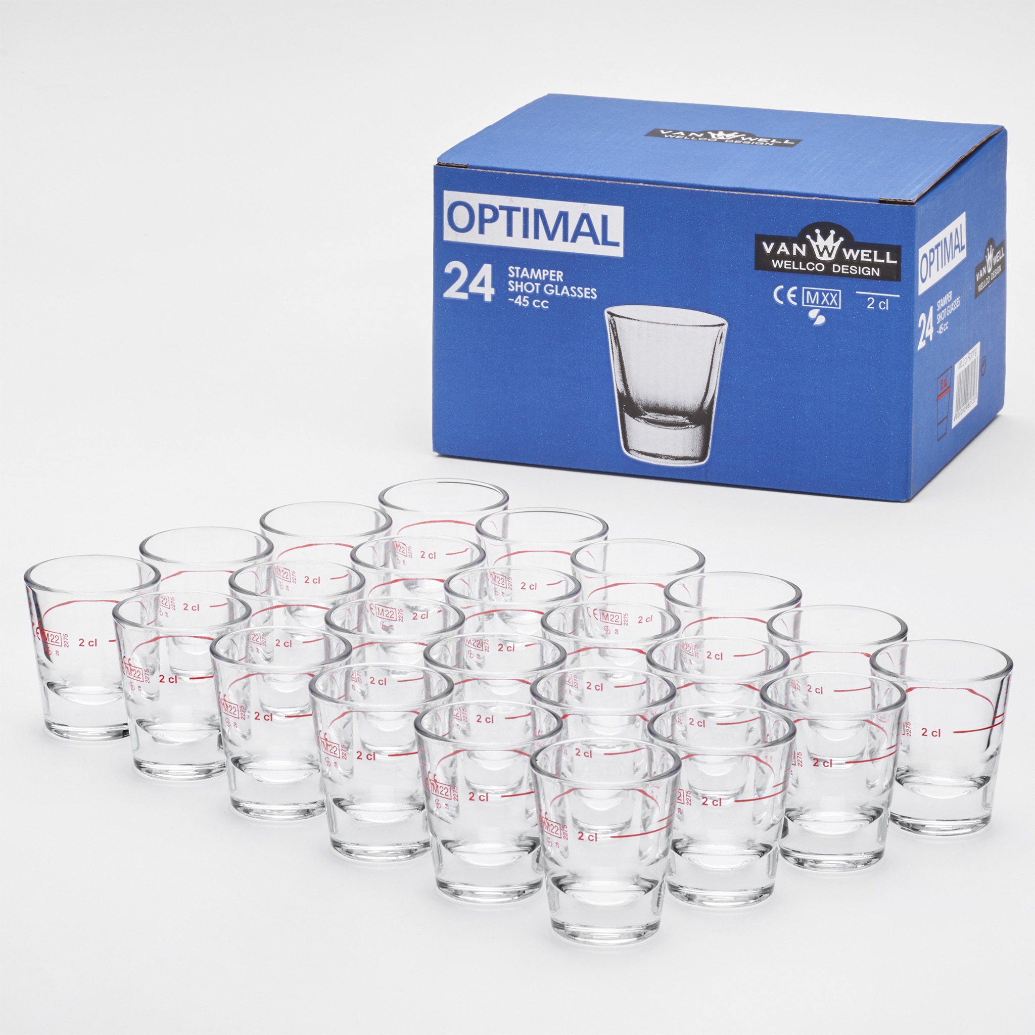 van Well Schnapsglas "Stamper Optimal 2cl Rotring geeicht, 24 Stück" geeicht, Rotring