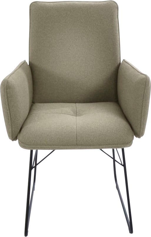 Armlehnstuhl, B:61cm H:91cm T:62cm, grün, K+W KOMFORT & WOHNEN, Esszimmer, Stühle, Drahtkufengestell in Metall schwarz, Griff am Rücken, Steppung im