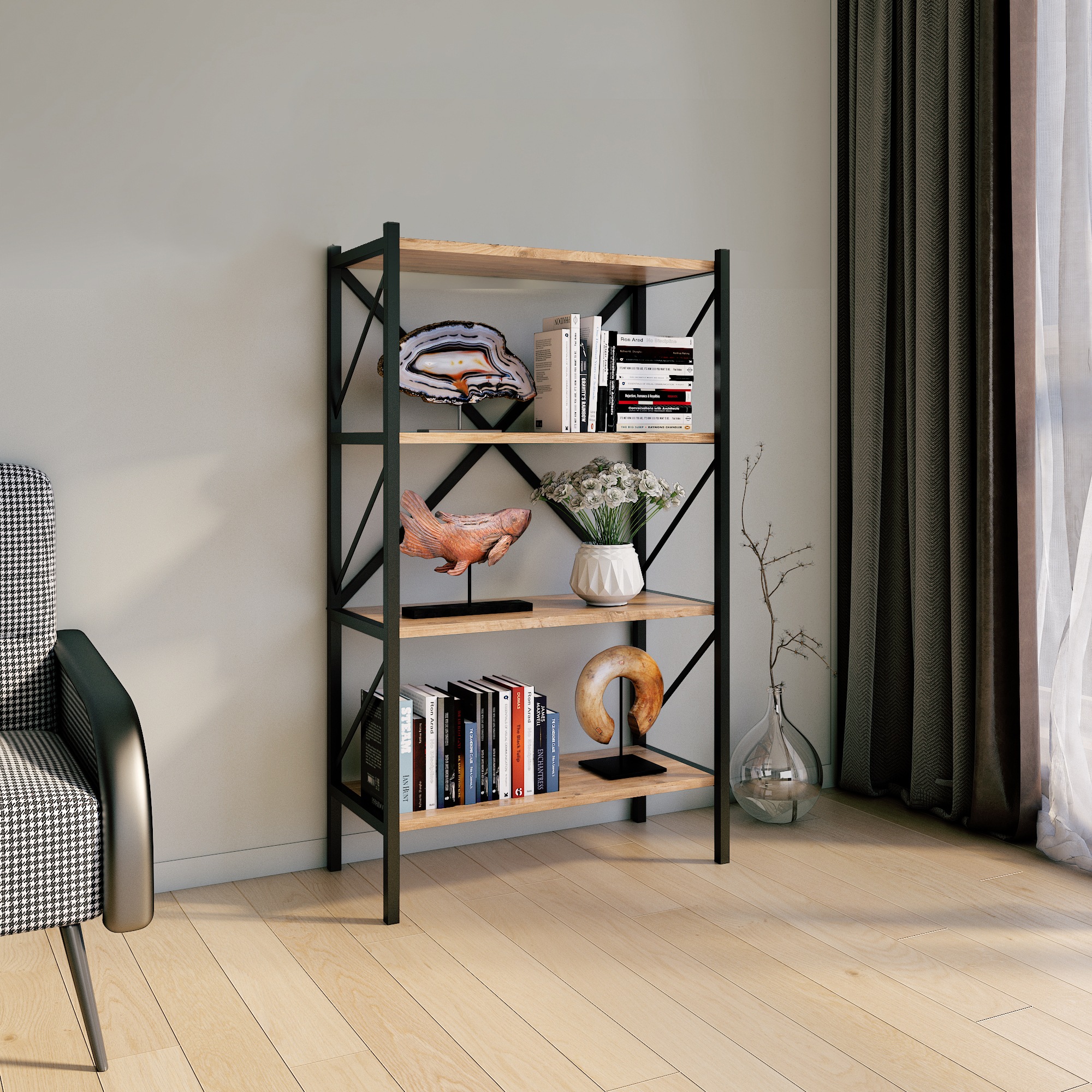 VCM Standregal »Holz Metall Stand Regal Büro Bücher Insasi 4fach«