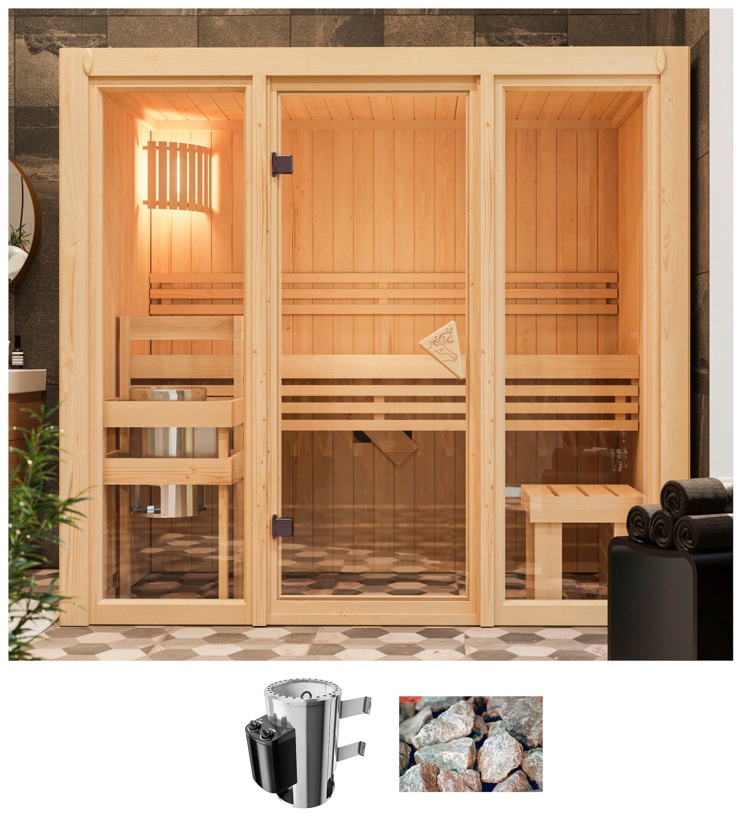 Karibu Sauna "Alani 2" Ofen 3,6 kW intgr. Strg