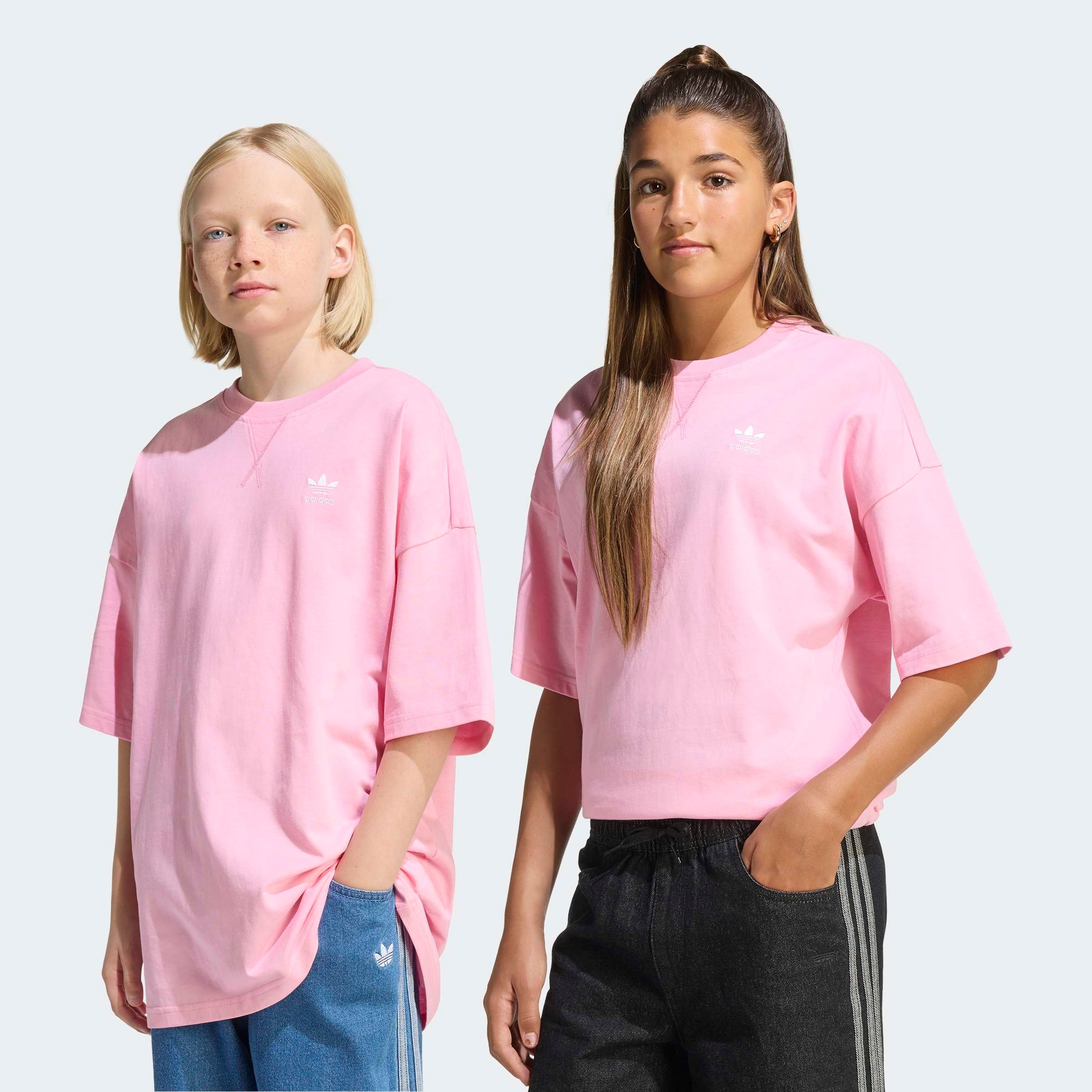 T-Shirt ADIDAS ORIGINALS "KIDS", Jungen, Gr. 176, light pink, Obermaterial: 100% Baumwolle, Rundhals, Shirts T-Shirt, lockere Passform, für Kinder, mit aufgesticktem Trefoil Logo