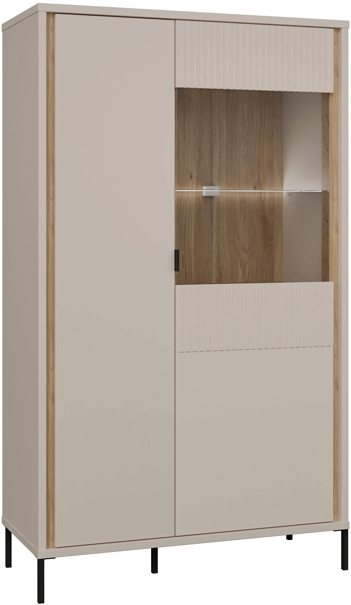 FORTE Highboard »Forte Seravel Highboard, Kashmir Beige/Mauvella Eiche opt. Beleuchtung« B/H/T 94,1/160,8/41,5 viel Stauraum, Lamellenoptik