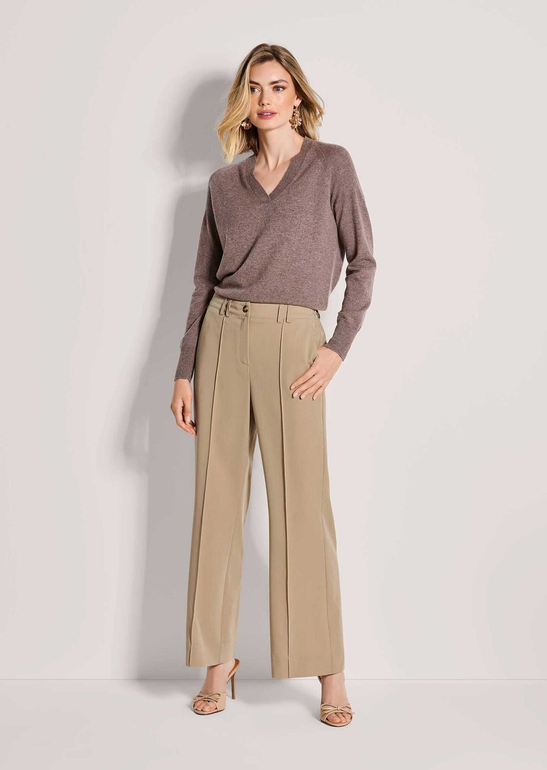 Stoffhose MADELEINE "Culotte Stoffhose mit Biesen", Damen, Gr. 36, N + K Gr, beige, Obermaterial: 70% Polyester PES. 25% Viskose CV. 5% Elasthan EL., Hosen Stoffhose