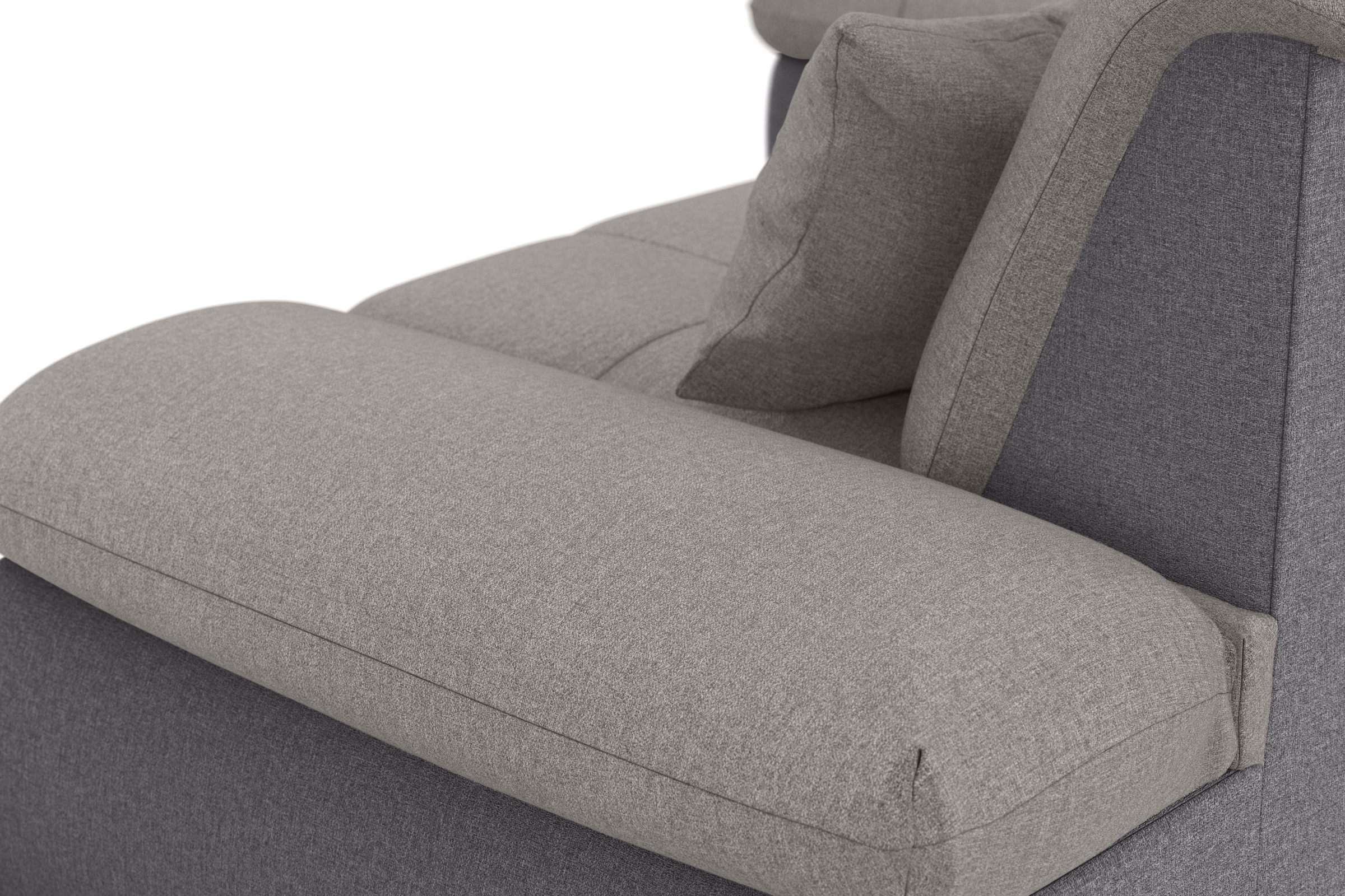 DOMO collection Ecksofa »Moric, L-Form, XXL-Sofa - Breite 300cm«, wahlweise mit Bettfunktion und Armteilverstellung, grau-silber