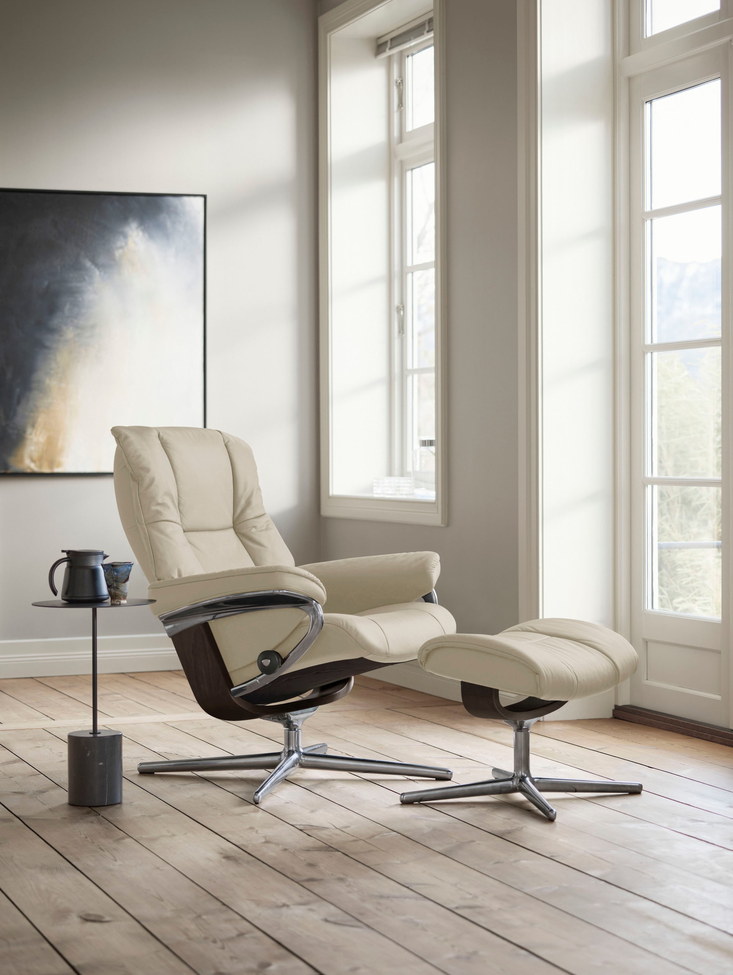 Stressless Relaxsessel "Mayfair" Set, Relaxsessel mit Hocker, mit Hocker, mit Cross Base, Größe S, M & L, Holzakzent Wenge