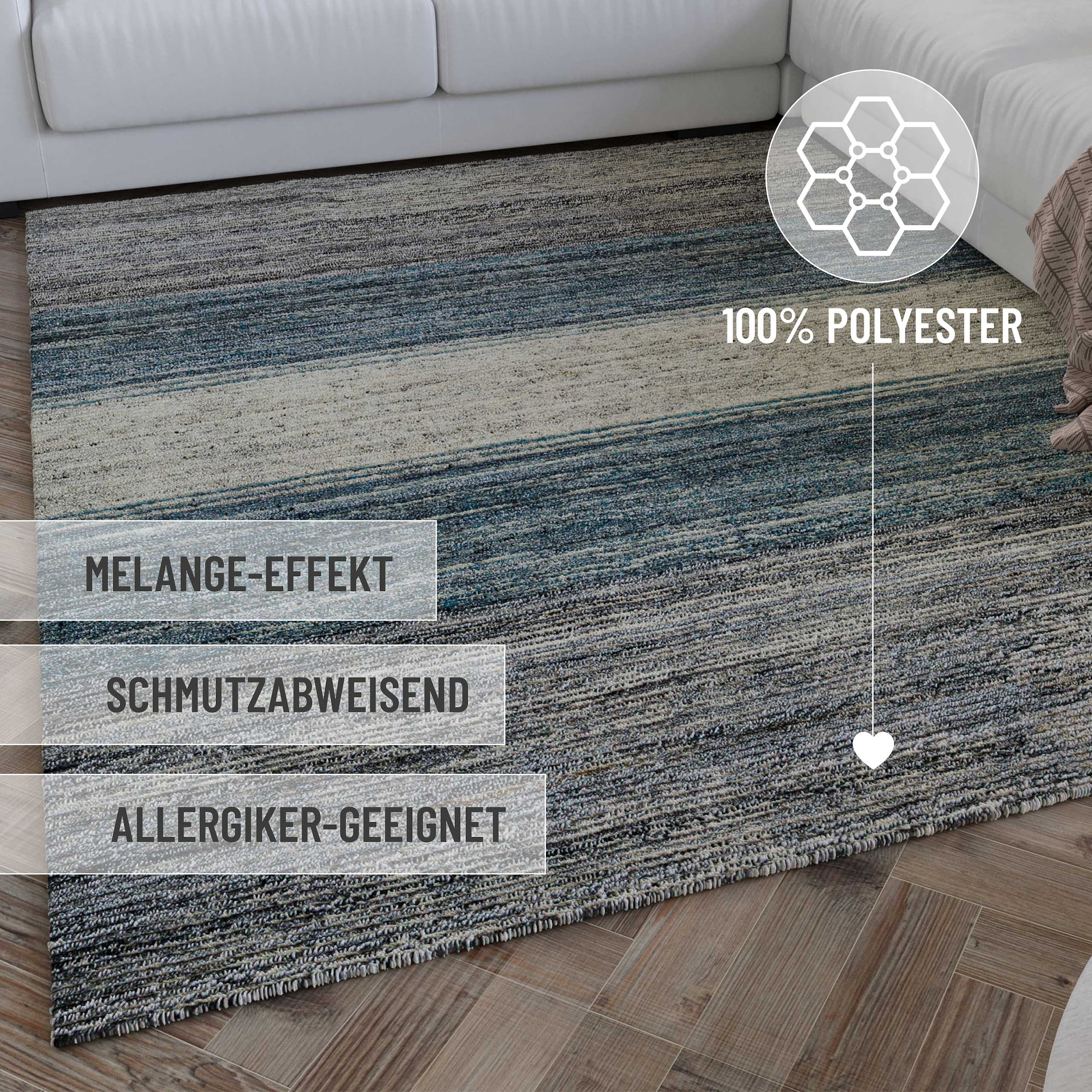 Wecon home Teppich »Hamptons TWENTYFOUR«, rund, 10 mm Höhe, Kurzflor, Wohnzimmer, Schlafzimmer, elegant, robust, Streifen Muster