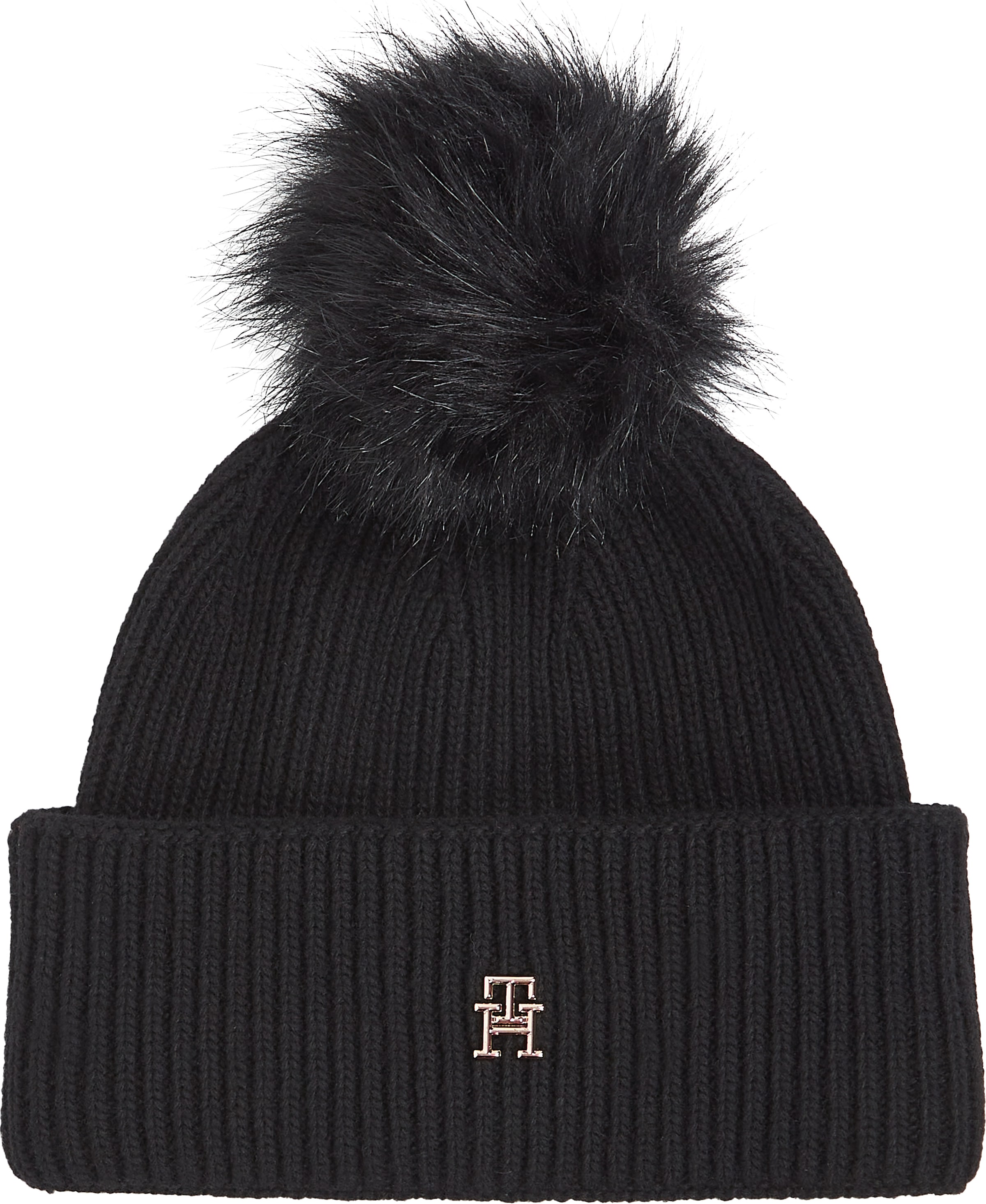 Tommy Hilfiger Beanie "ELEVATED CHIC BEANIE W/POMPOM", Logoemblem, Pompon günstig online kaufen