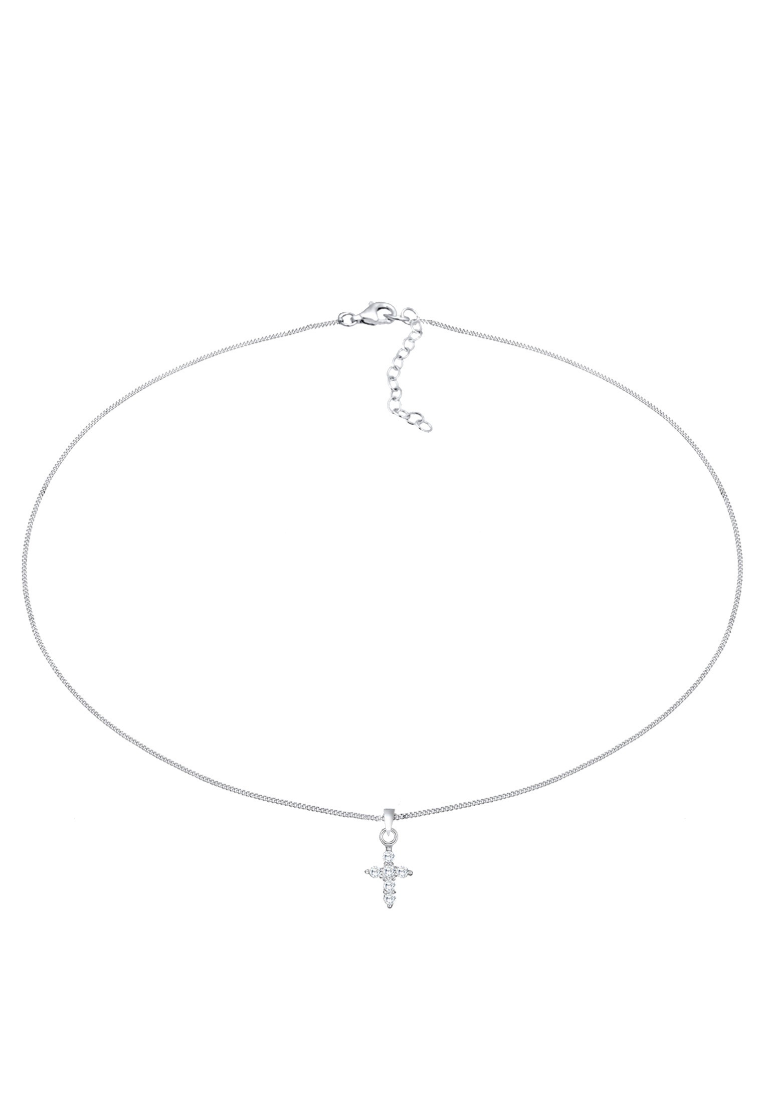 Collier ELLI "Choker Kreuz Religion Zirkonia 925 Silber", silber, Halsketten, Damen, 36,mit Stein, Silber 925 (Sterlingsilber), L: 36, Kreuzkette Silberkette Collier 2