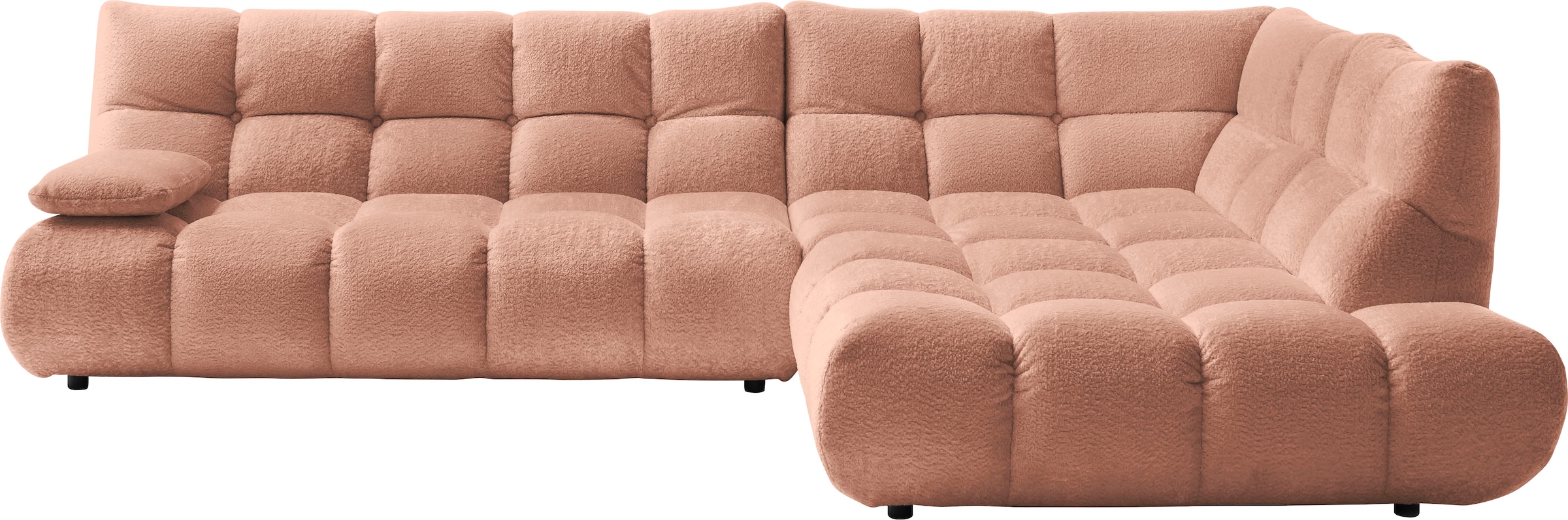 Home affaire Ecksofa "Cozy Bubble, mit klappbarer Armlehne, Breite 324 cm" mit eleganter Steppung, Rundumbezug & weicher Polsterung