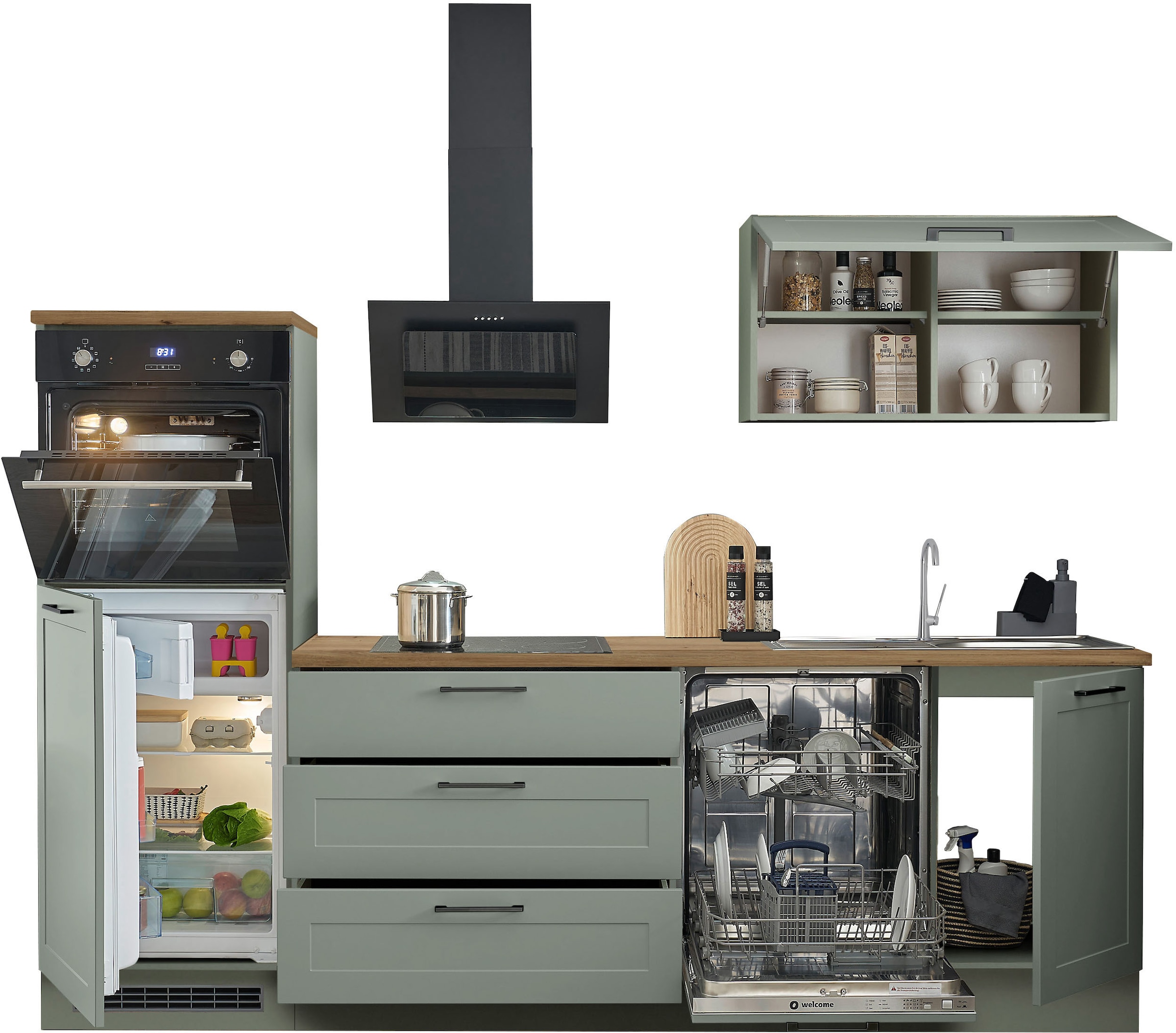 BASIC by Balculina Küchenzeile »Marsi«, Breite 260 cm, wahlweise mit E-Geräten, mit Soft-Close-Funktion