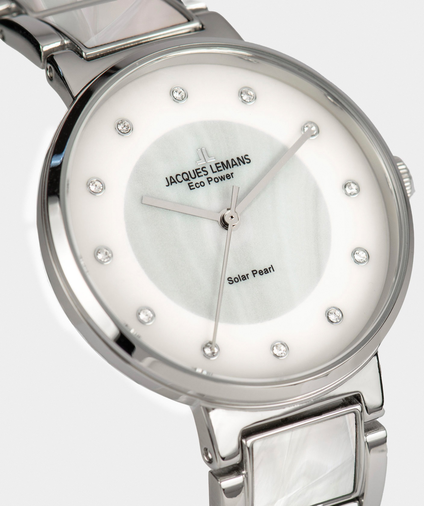 Jacques Lemans Solaruhr »Eco Power, 1-2108B«, Armbanduhr, Damenuhr, Perlmutt-Zifferblatt, Swarovski-Kristalle