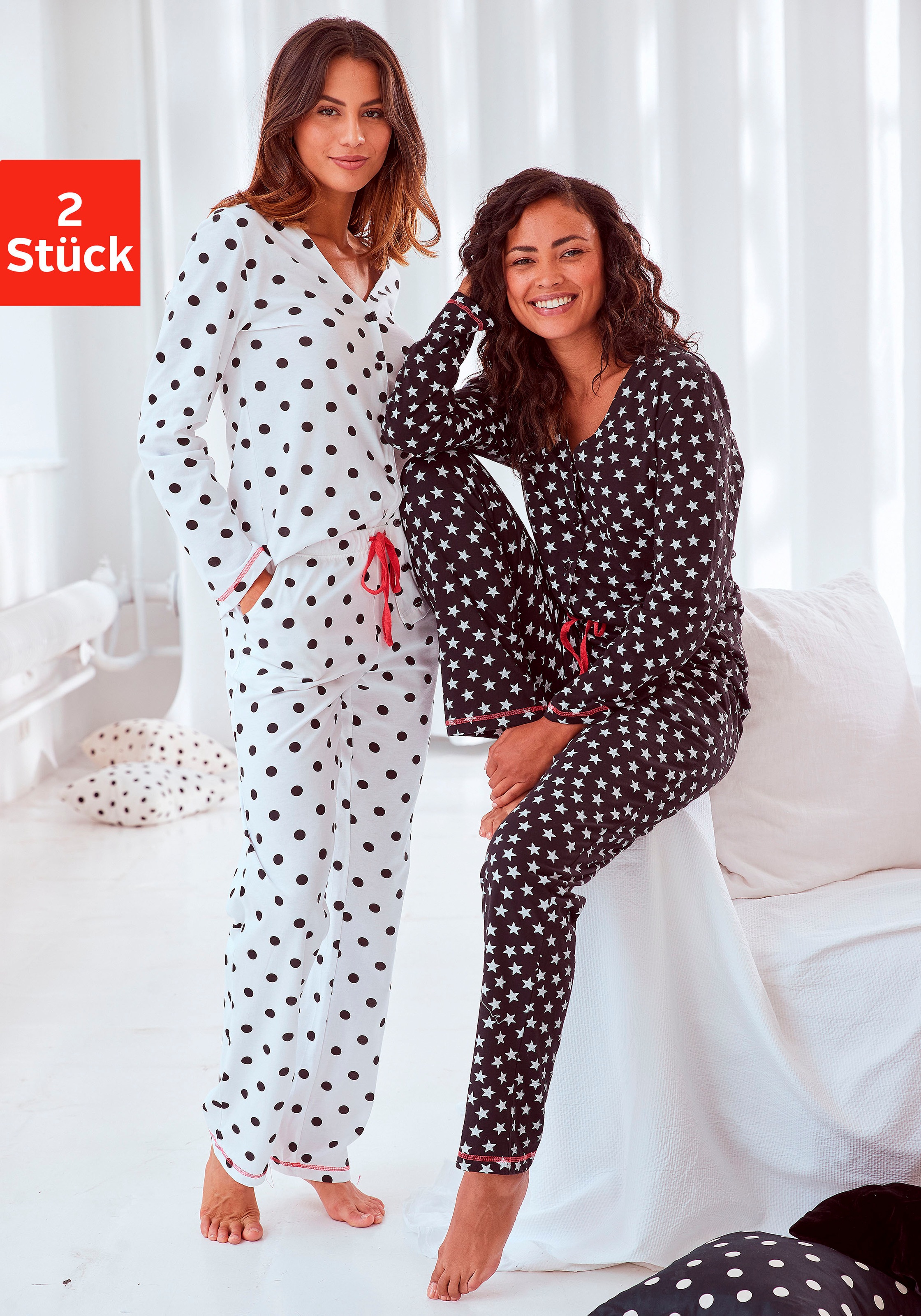 Vivance Dreams Pyjama 2 Stück, 4 Stk. tlg., mit großen Punkten und Sternen günstig online kaufen