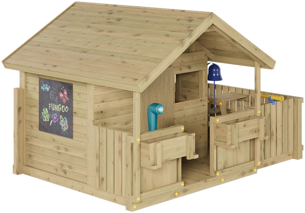 FUNGOO Spielhaus »SUNNY BANDCORNER« mit großer Terrasse und Picknicktisch, Tafel, Periskop