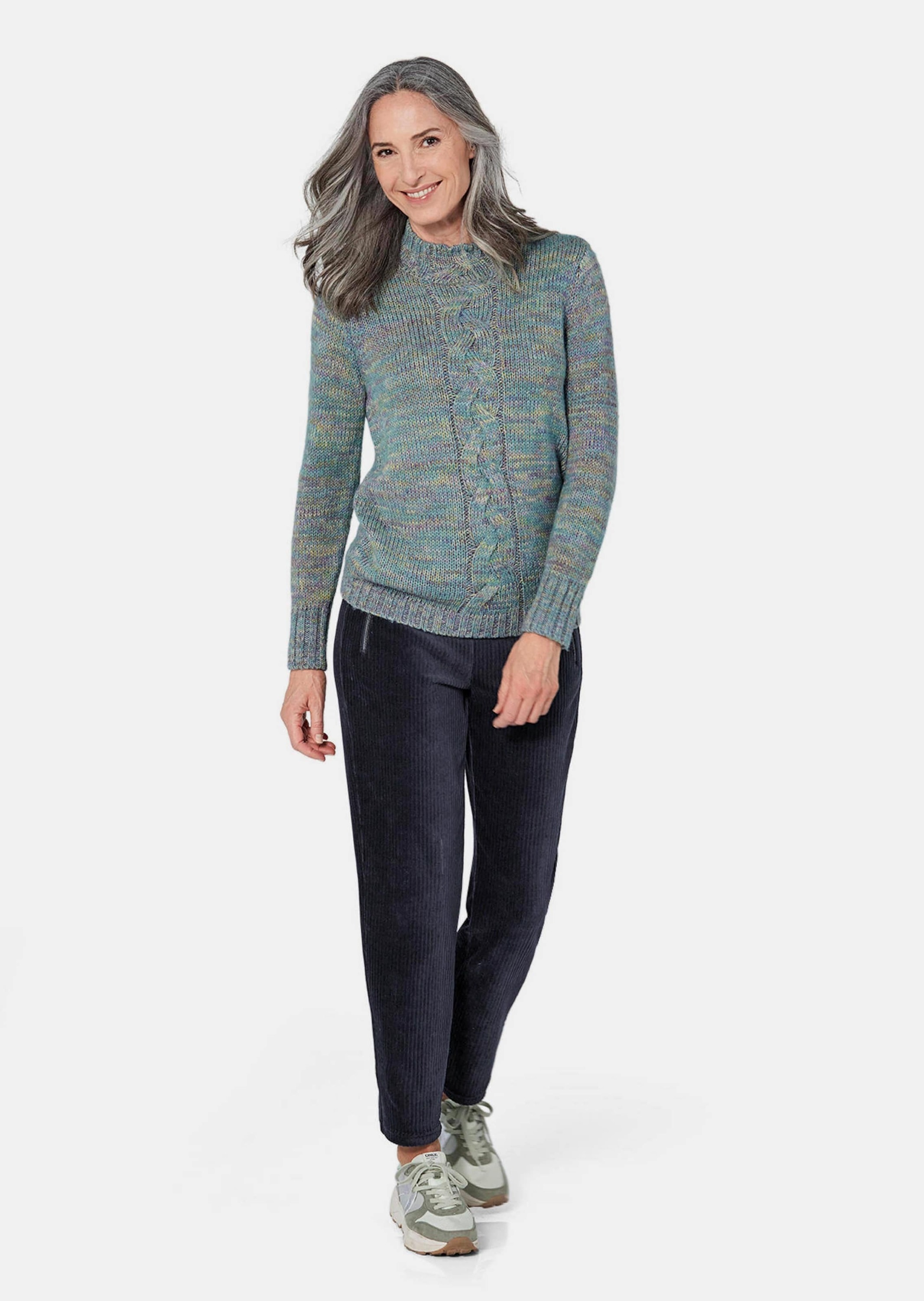 GOLDNER Rundhalspullover "Hüftlanger Langarm Pullover, Zopfstrick" günstig online kaufen