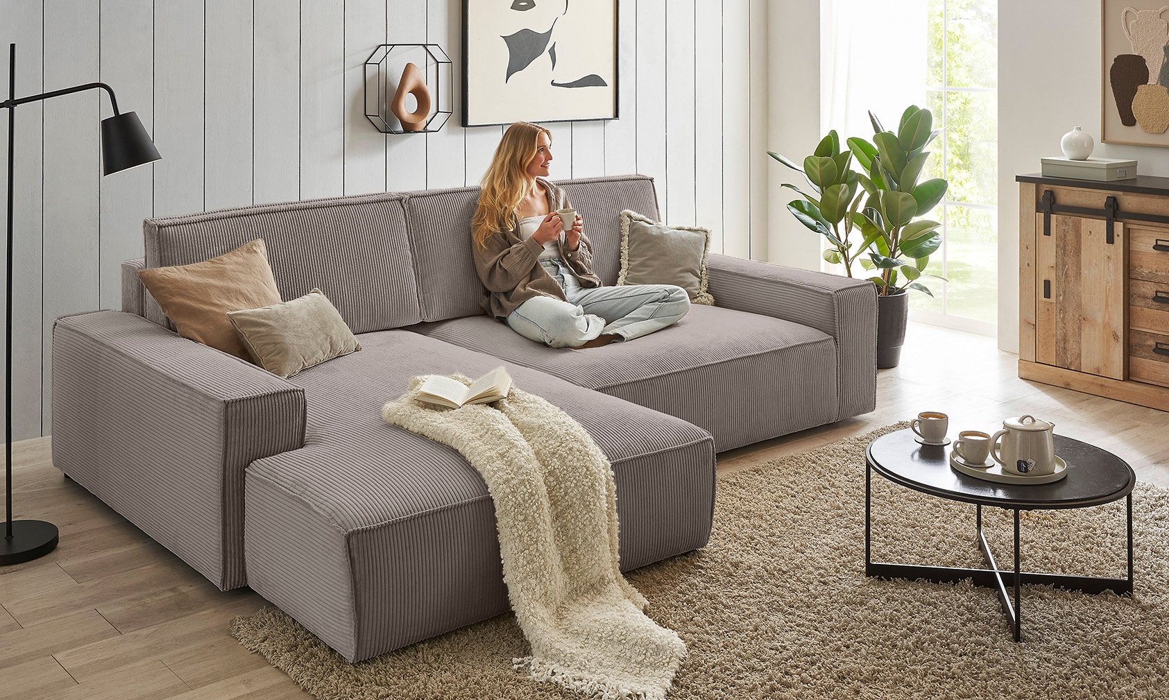 Home affaire Ecksofa "NEU: SHERWOOD XXL 284, Big-Sofa L-Form, tiefe Sitzflä günstig online kaufen