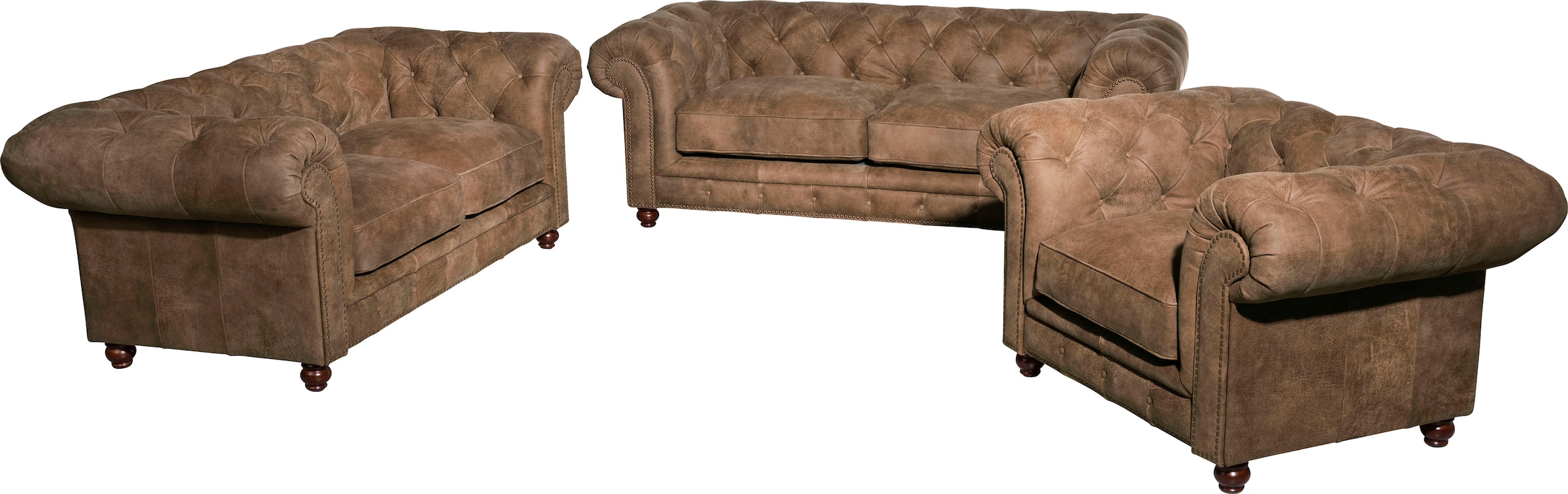 Max Winzer® Chesterfield-Sofa »Old England«, 2,5-Sitzer Ledersofa mit Knopfheftung & Ziernägeln, Breite 218 cm