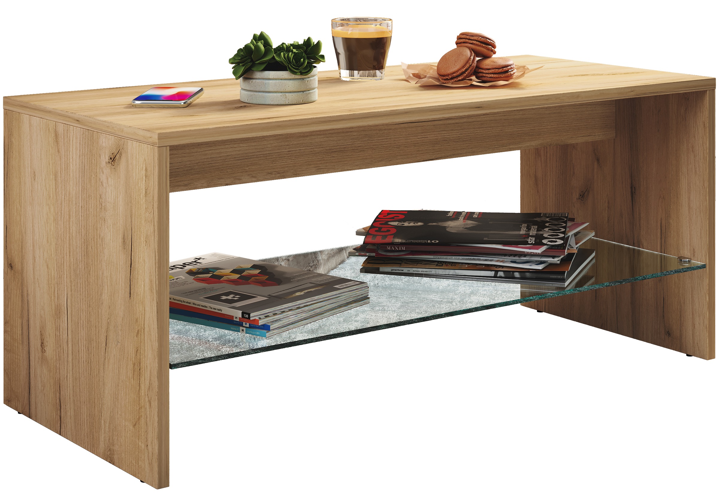 Couchtisch VCM, B:90cm T:40cmhonig, eiche, Wohnzimmer, Tische, "Holz Sofatisch Couchtisch Glas Wisal"