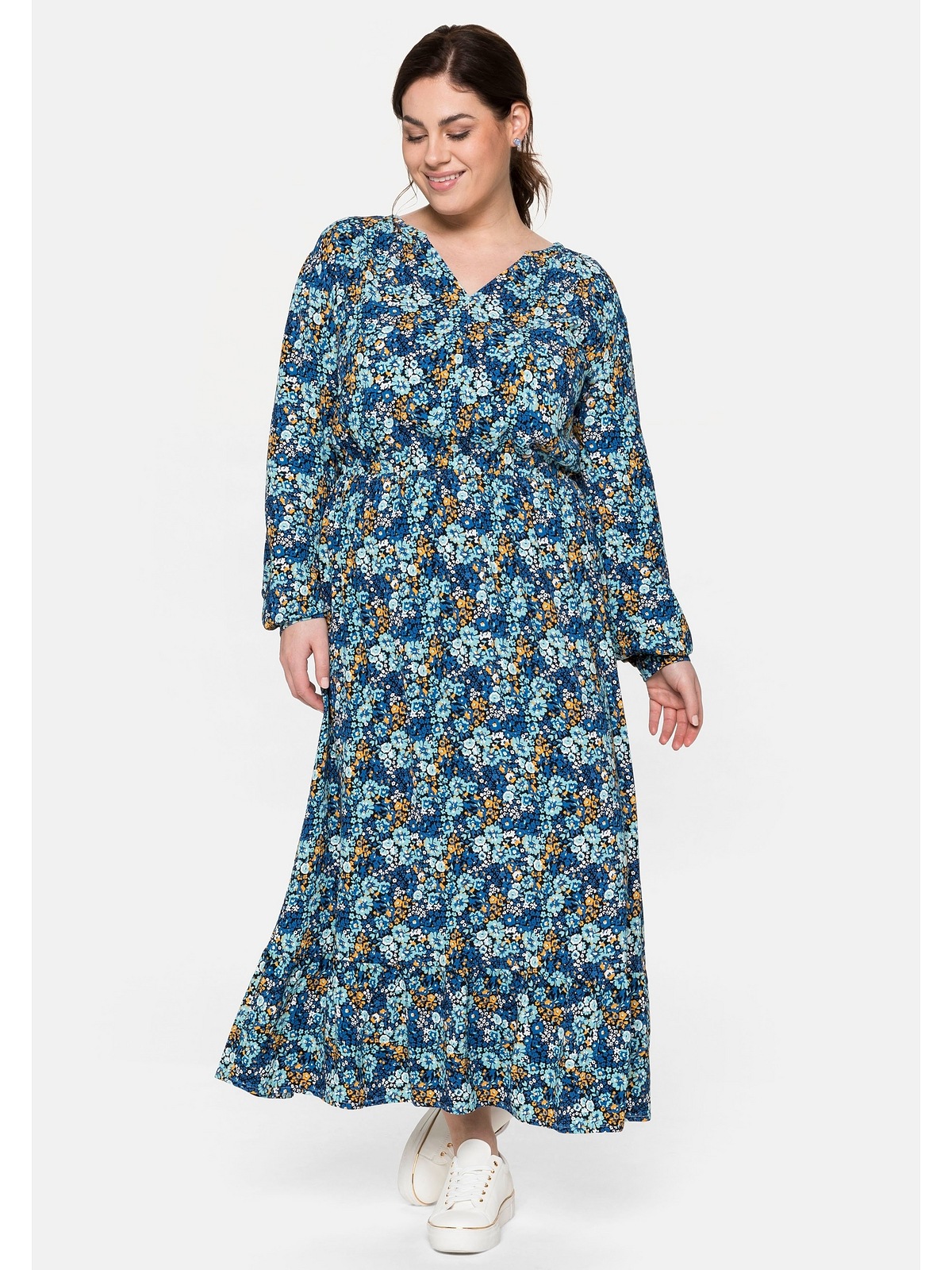 Sheego Maxikleid »Große Größen«, mit floralem Print und V-Ausschnitt