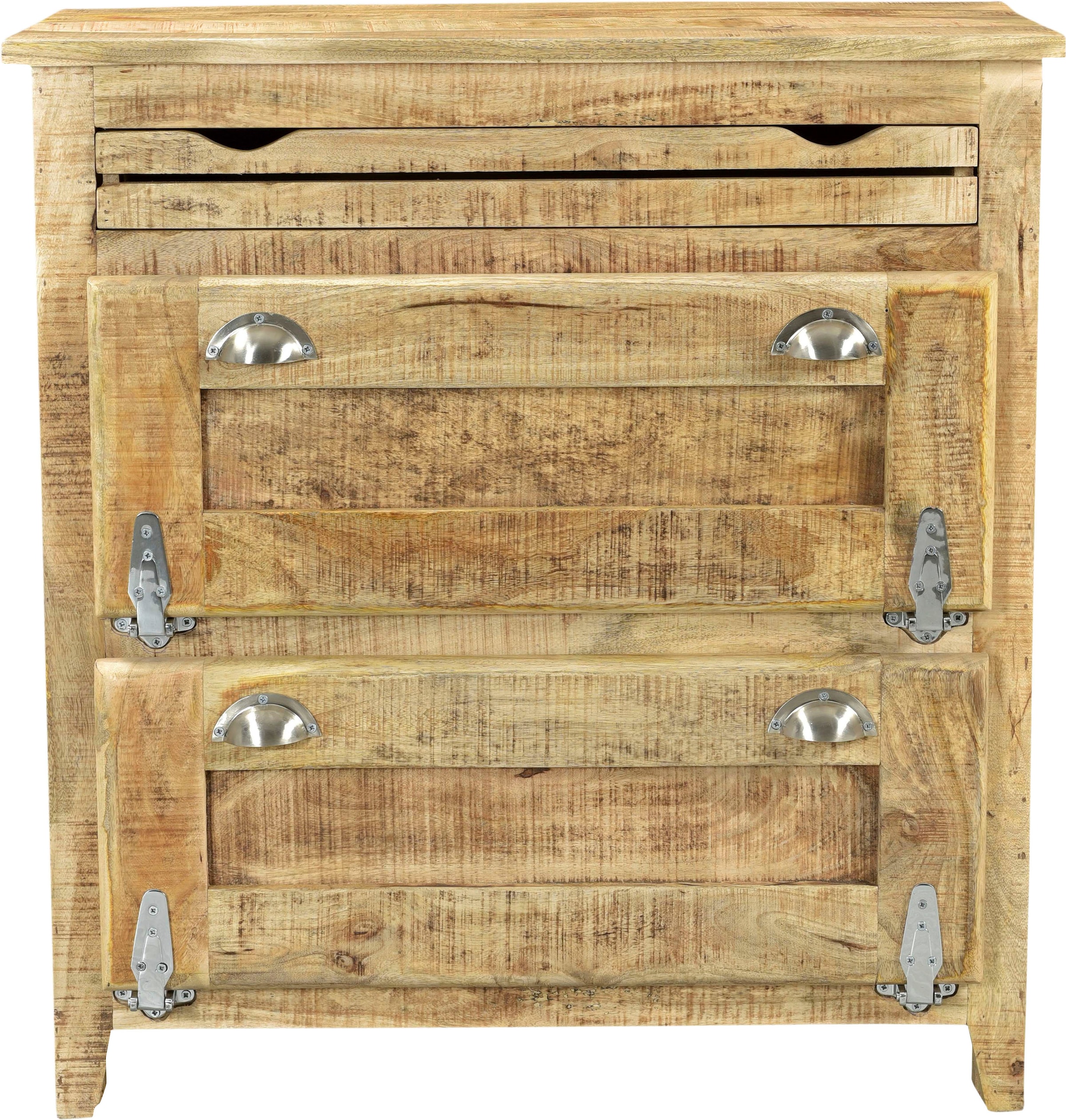 SIT Schuhkommode "Graz Schuhschrank aus Mangoholz mit 2 Klappen, Schublade & Beschlägen" Massives Mangoholz mit 2 Klappen, 1 Schublade & Muschelgriffen