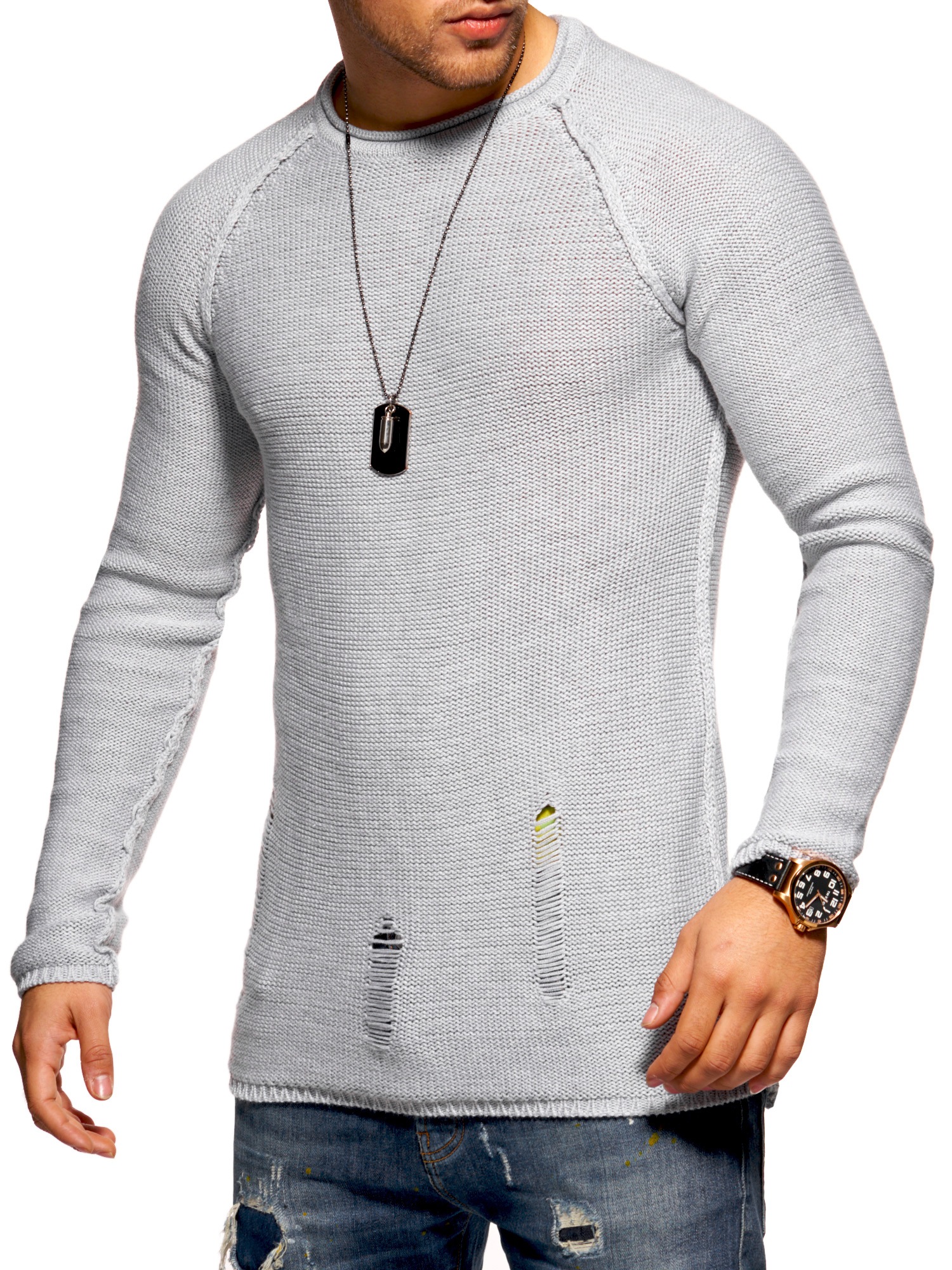 2Y Premium Strickpullover »JOSCHUA« mit Destroyed-Elementen