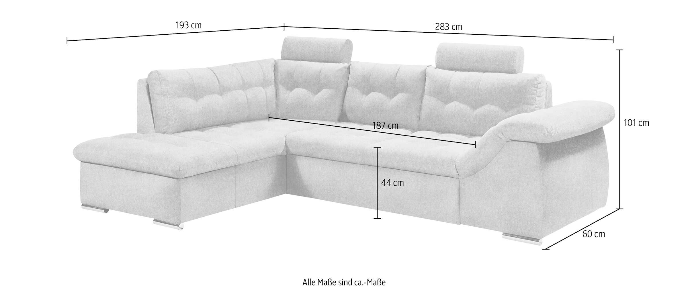 ED EXCITING DESIGN Ecksofa Oman, mit Bettfunktion, Bettkasten, Armteilverstellung und  Kopfstützen