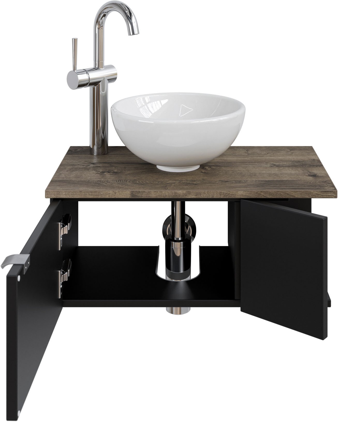 Saphir Waschtisch »Serie 6915 Waschschale mit Unterschrank für Gästebad, Gäste WC«, 61 cm mit Keramik-Aufsatzbecken, 2 Türen und 1 Fach