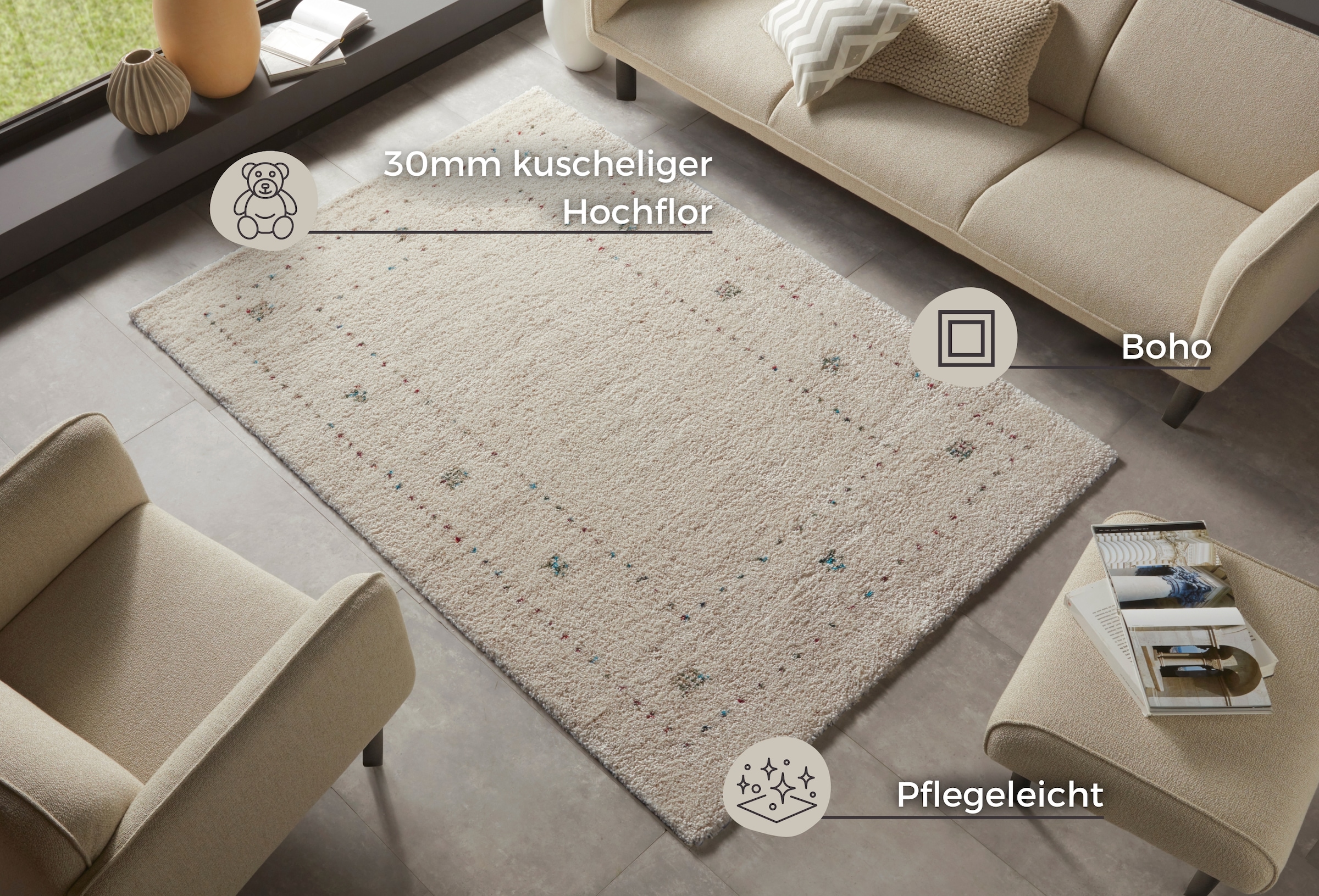 HANSE Home Hochflor-Teppich »TEO«, rechteckig, 30 mm Höhe, Shaggy, Flokati, Weich, Boho, Wohnzimmer, Schlafzimmer, Kinderzimmer