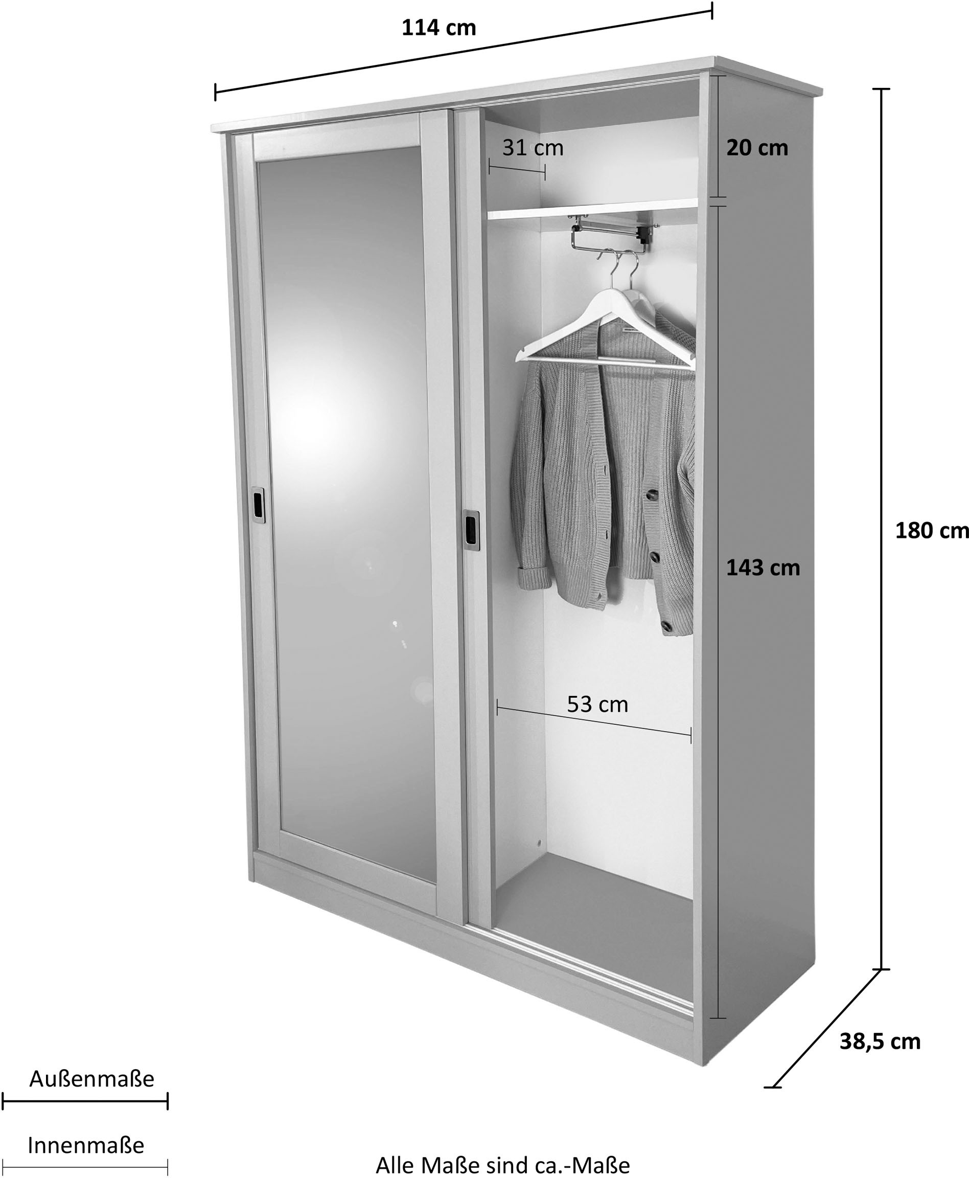 Home affaire Garderobenschrank »Nekso«, mit Spiegel, Breite 114 cm, aus MDF, FSC®-zertifiziert