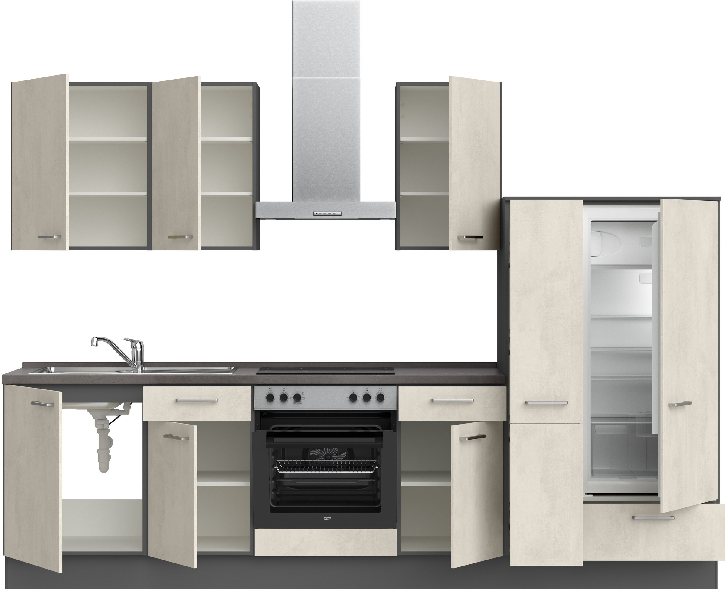 nobilia® Küchenzeile »"Riva I"«, vormontiert, Ausrichtung wählbar, Breite 300 cm, wahlw. mit E-Geräten