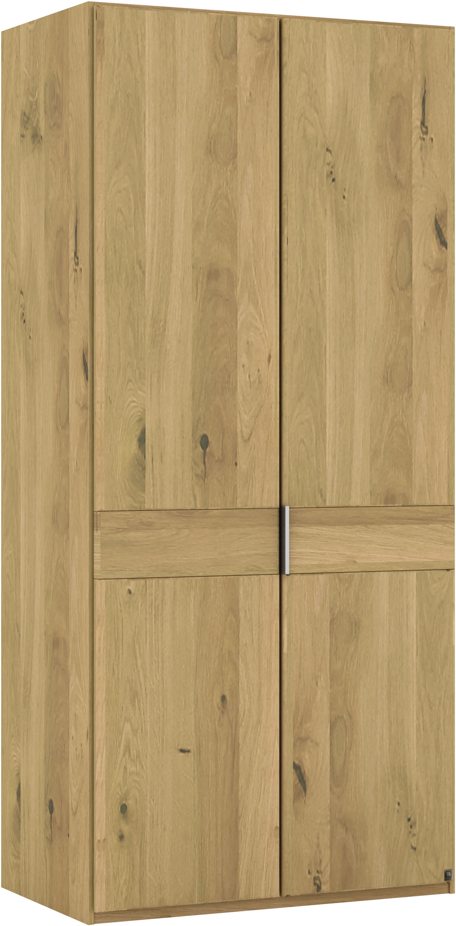 Musterring Drehtürenschrank »Savona, Kleiderschrank, Schrank, Garderobe, teilmassiv Eiche«, (mit Türdämpfern, in 5 Breiten & 2 Höhen, extra Böden, MADE IN GERMANY), Türen in Bianco-Eiche massiv, mit Querriegel, verschiedene Größen