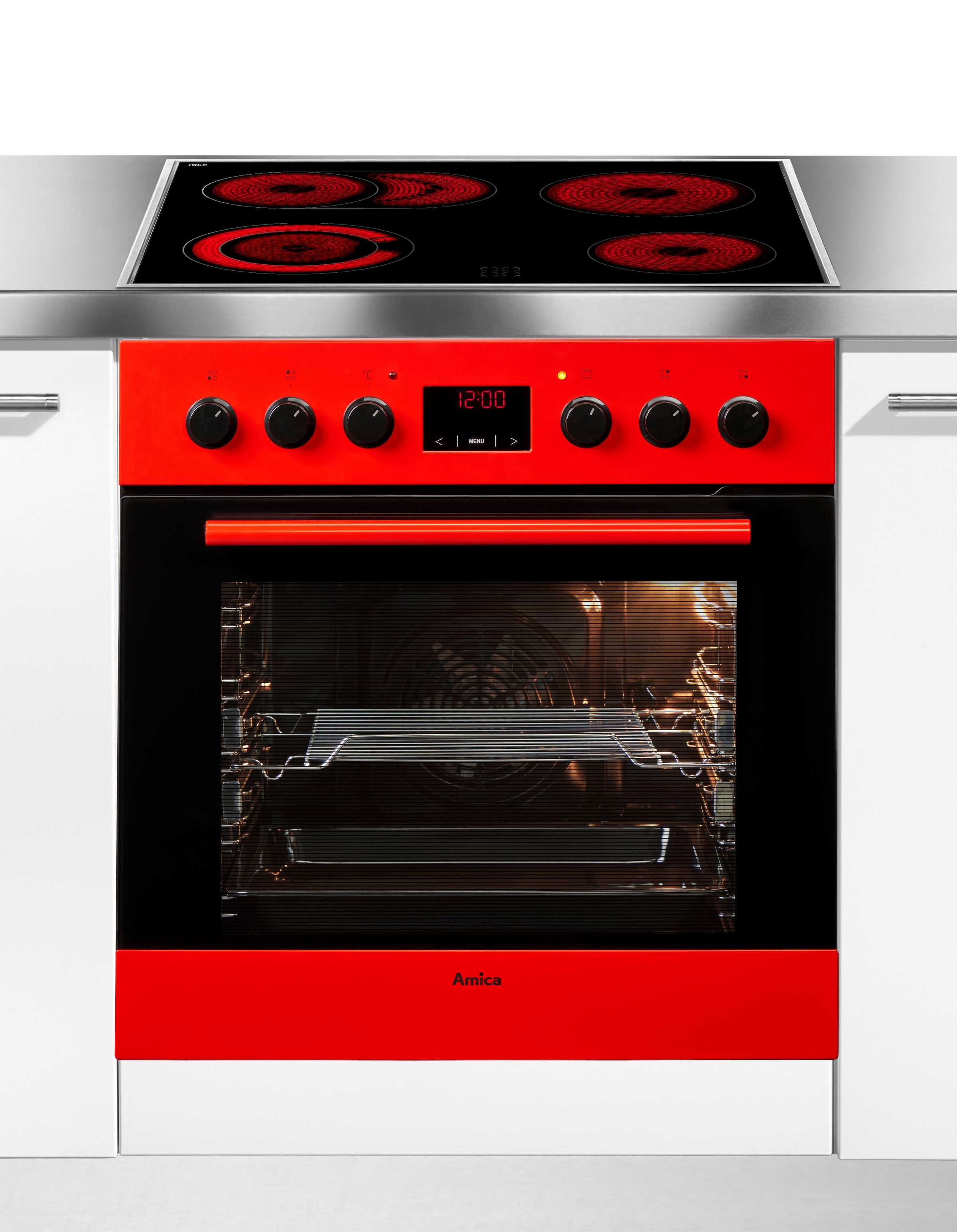 Amica Elektro-Herd-Set "2013C(G)3.334eETsDpHbQCrEHC 12920 R" mit Backauszug Steam Clean Set, Komfortables Kochen und Backen mit leichtem und sicherem Handling
